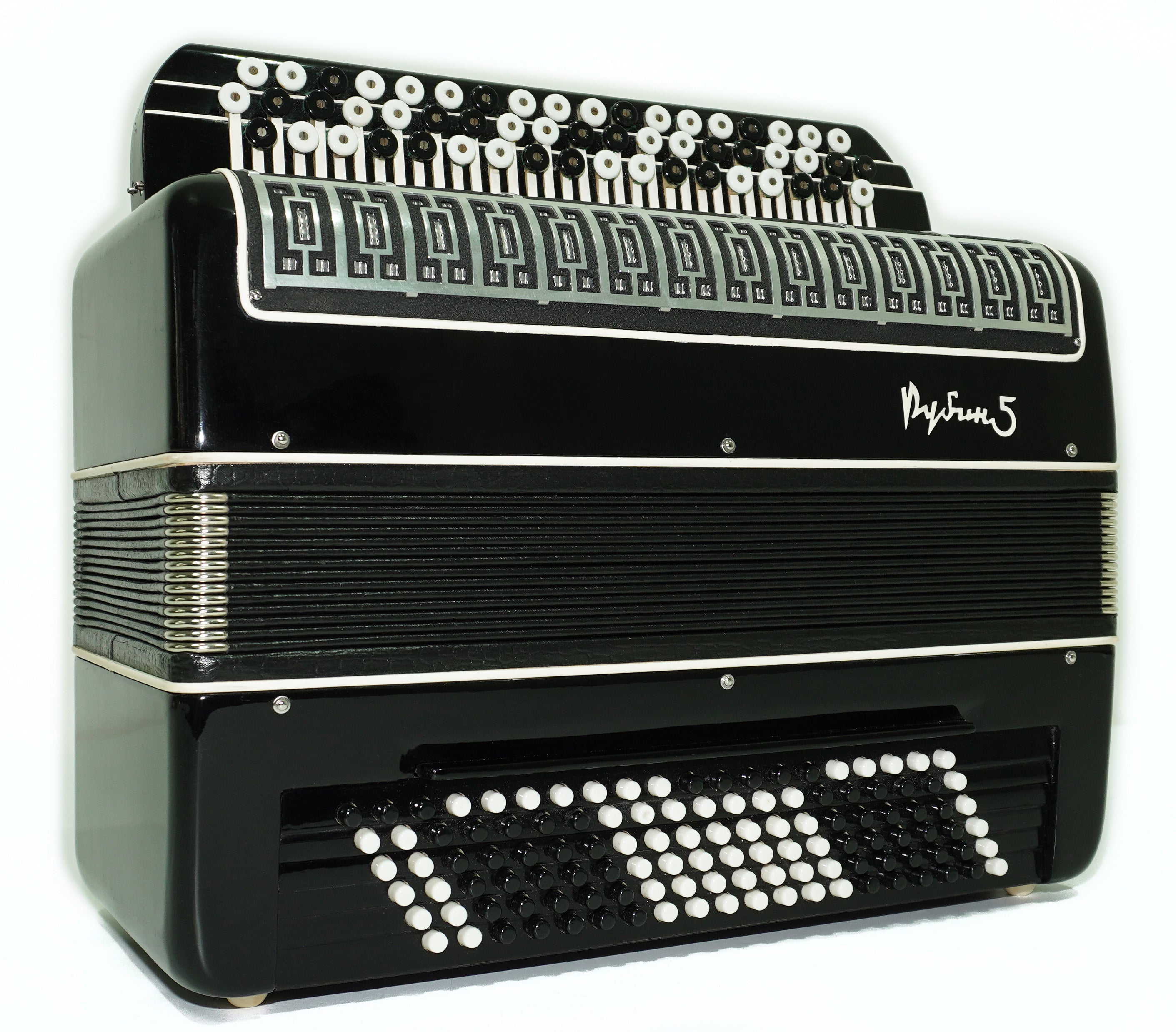 Converter Bayan Rubin 5 Free Bass und Stradella, 120-Bass-Knopfakkordeon, russisches Vintage-Bajan-Akkordeon, mit Riemen und Hartschalenkoffer, 2650