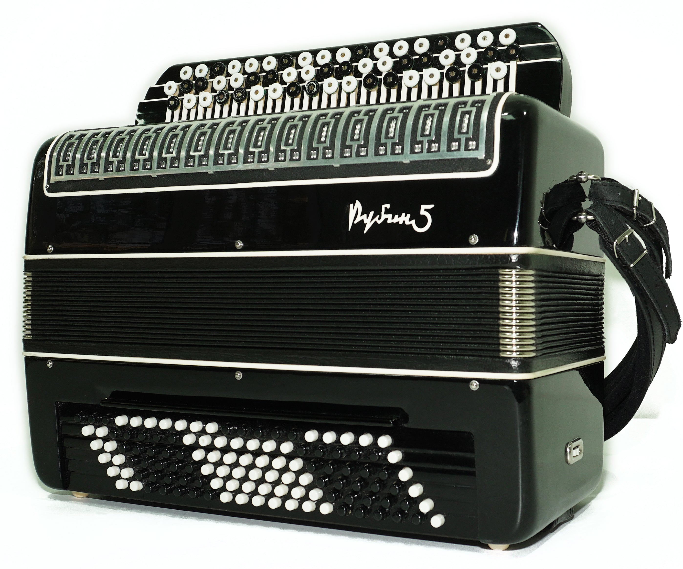 Converter Bayan Rubin 5 Free Bass und Stradella, 120-Bass-Knopfakkordeon, russisches Vintage-Bajan-Akkordeon, mit Riemen und Hartschalenkoffer, 2650