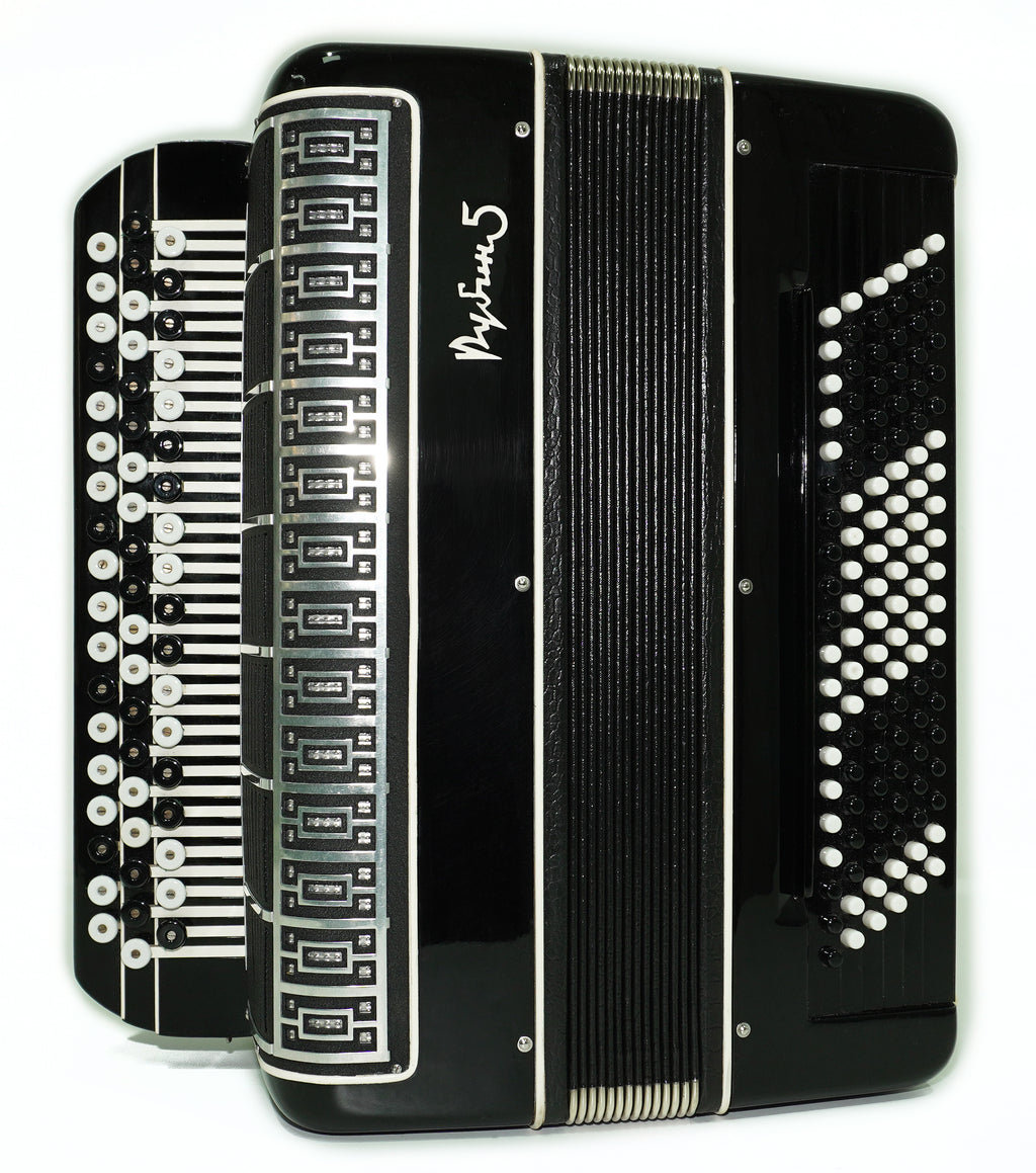 Converter Bayan Rubin 5 Free Bass und Stradella, 120-Bass-Knopfakkordeon, russisches Vintage-Bajan-Akkordeon, mit Riemen und Hartschalenkoffer, 2650