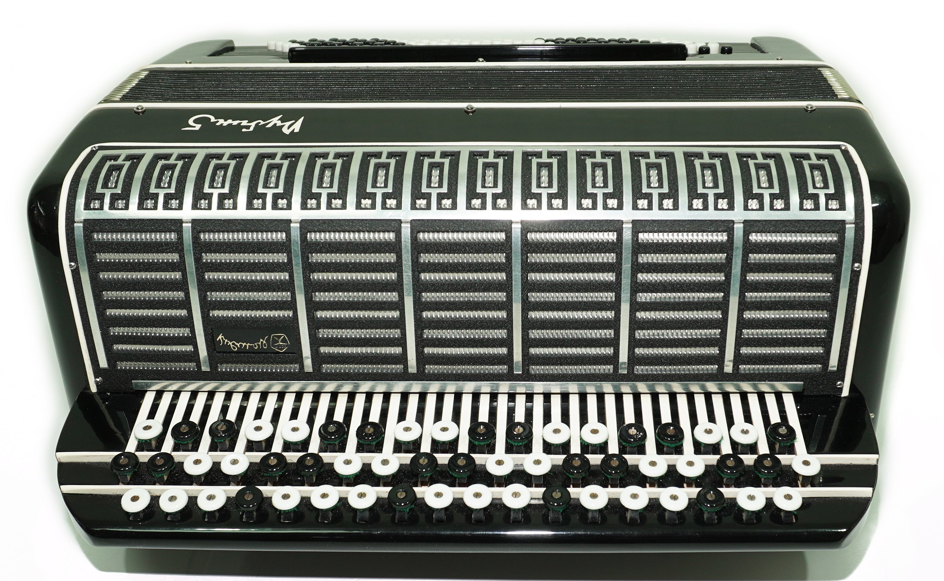 Converter Bayan Rubin 5 Free Bass und Stradella, 120-Bass-Knopfakkordeon, russisches Vintage-Bajan-Akkordeon, mit Riemen und Hartschalenkoffer, 2650