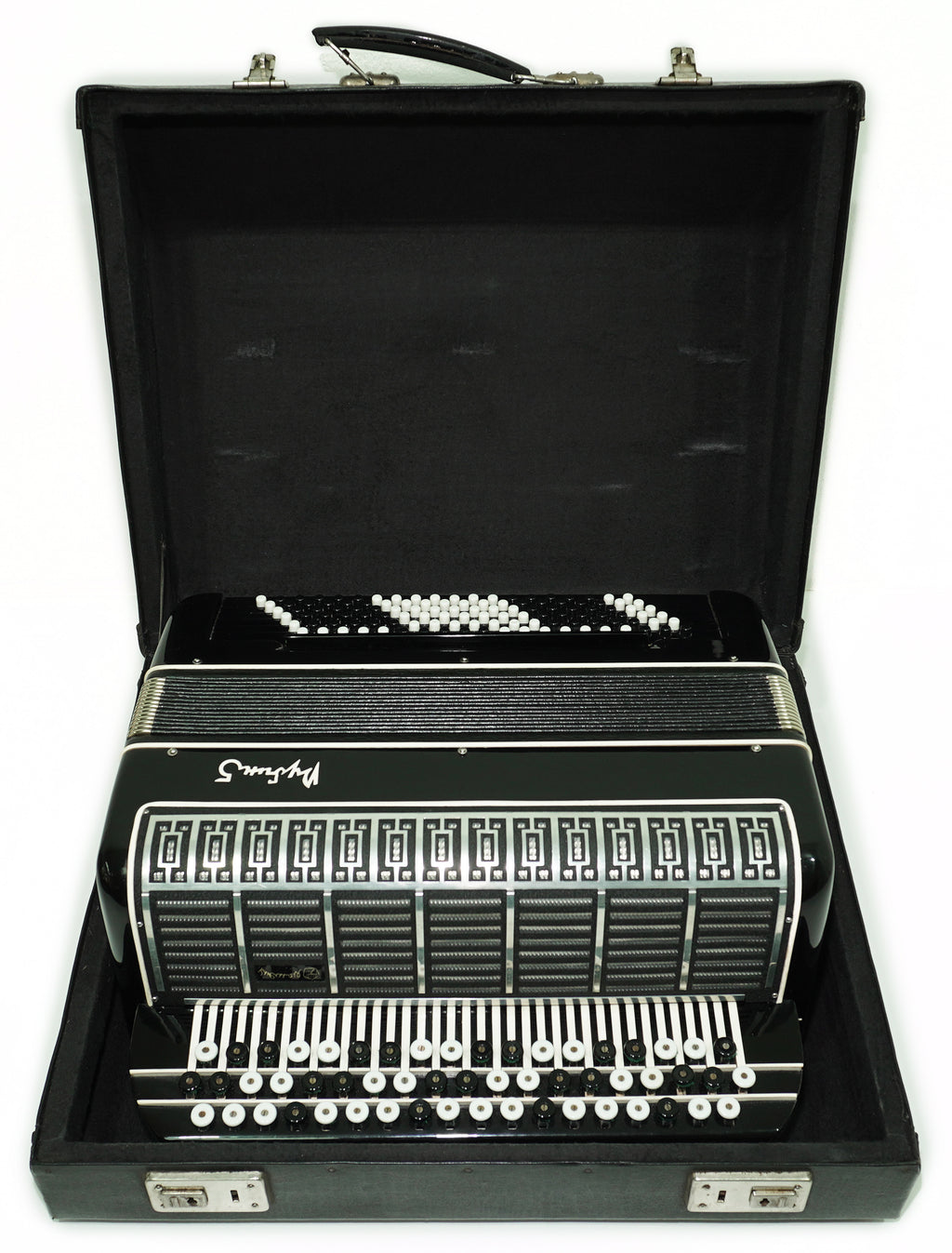Converter Bayan Rubin 5 Free Bass und Stradella, 120-Bass-Knopfakkordeon, russisches Vintage-Bajan-Akkordeon, mit Riemen und Hartschalenkoffer, 2650