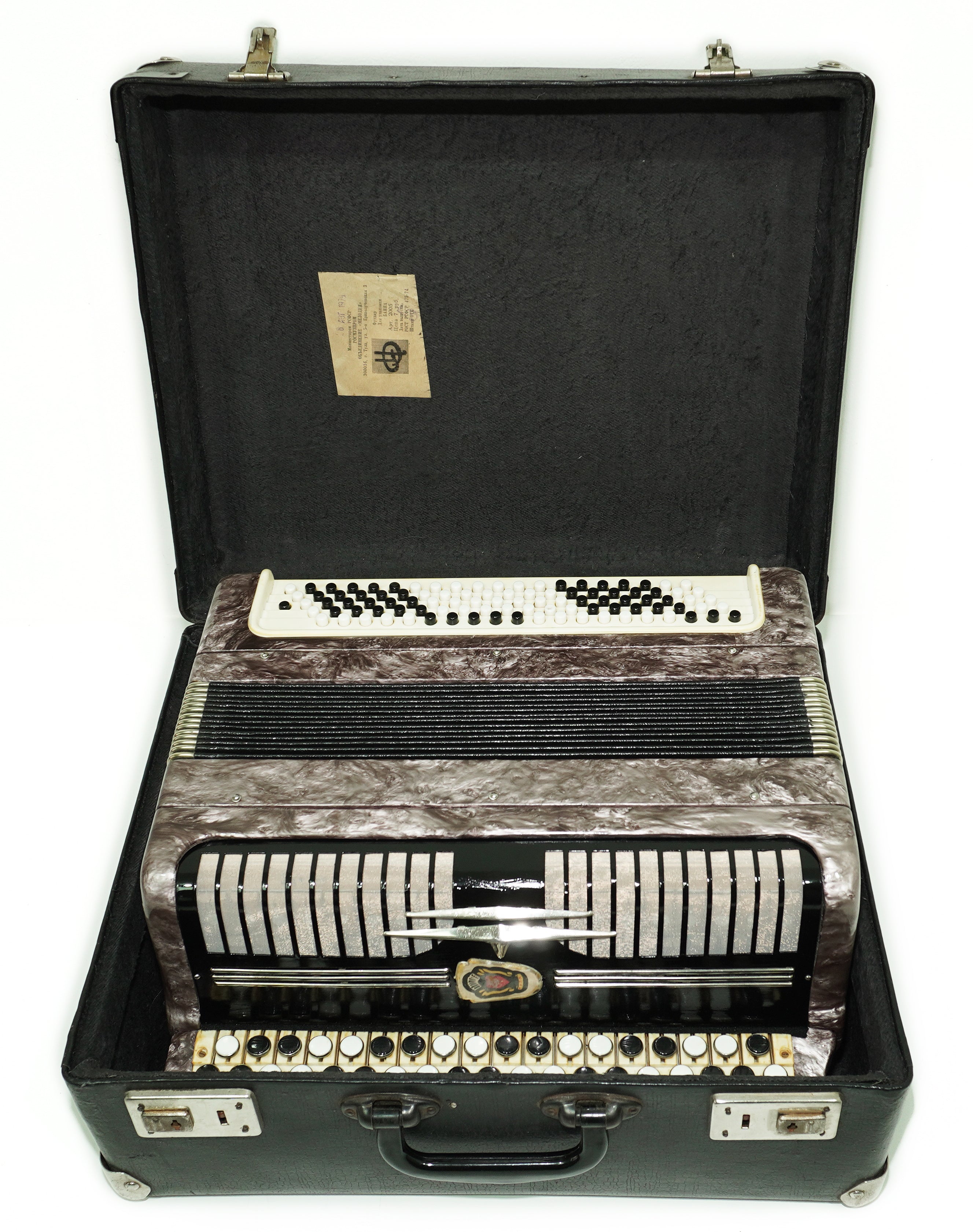 Tulskiy Russian Bayan Etude, 3 Row Chromatic Button Accordion, B System, Straps and Hard Case, Soviet Garmoshka Tula, 2657