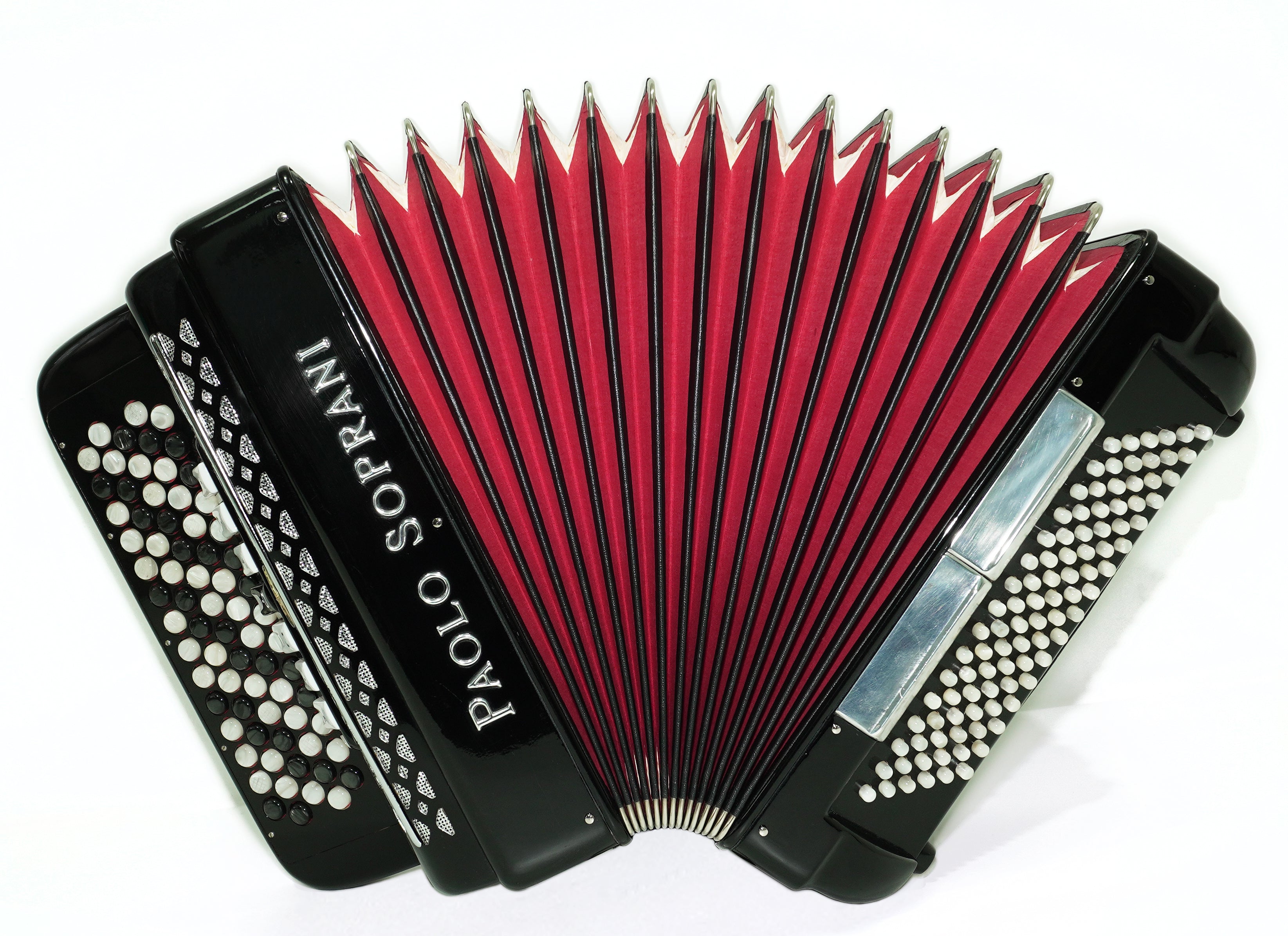 Paolo Soprani 5 Rows Button Accordion 96 Bass made in Italy, B Griff Accordeone de Botones, Original Straps and Hard Case, 2660