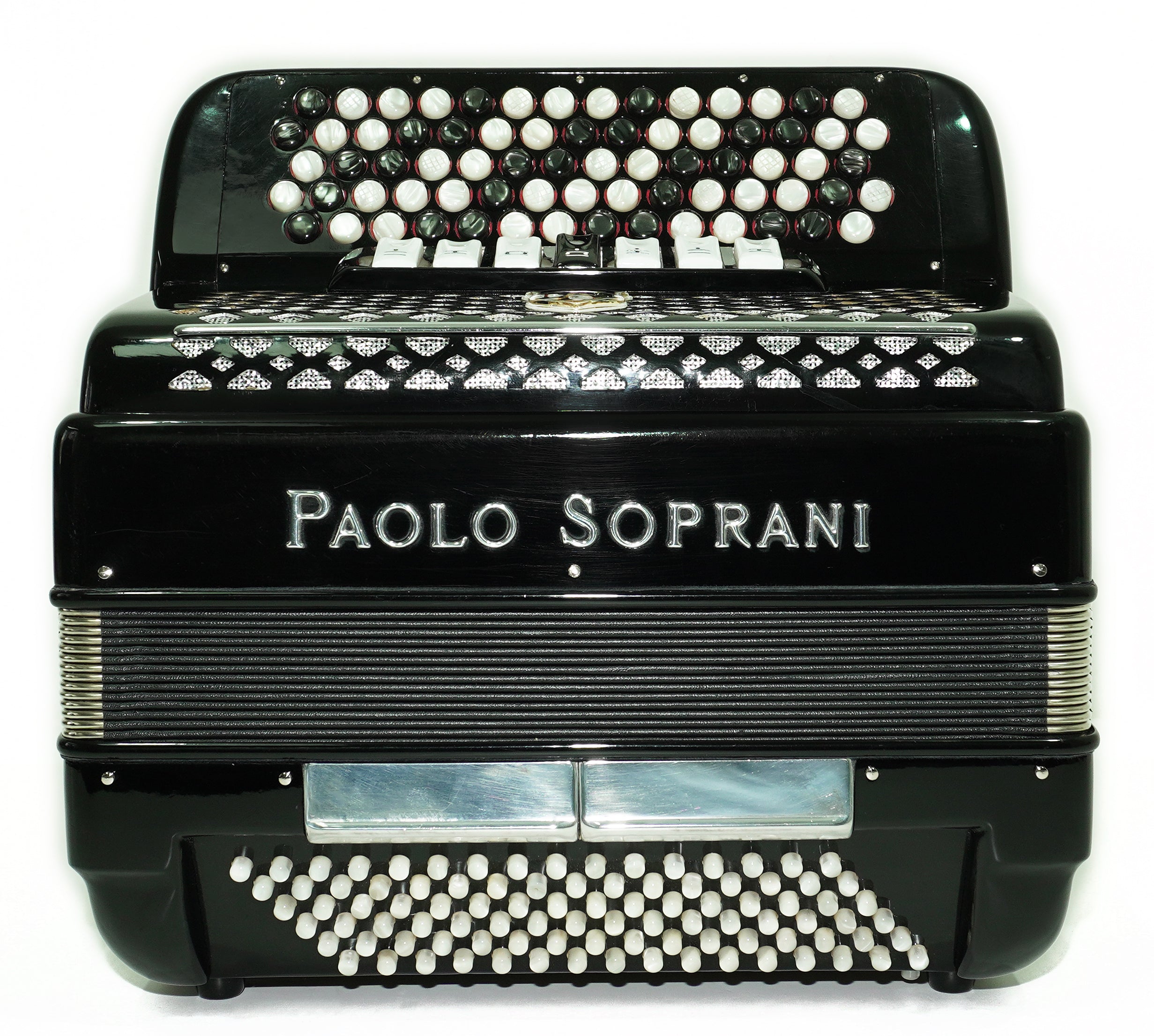 Paolo Soprani 5 Rows Button Accordion 96 Bass made in Italy, B Griff Accordeone de Botones, Original Straps and Hard Case, 2660