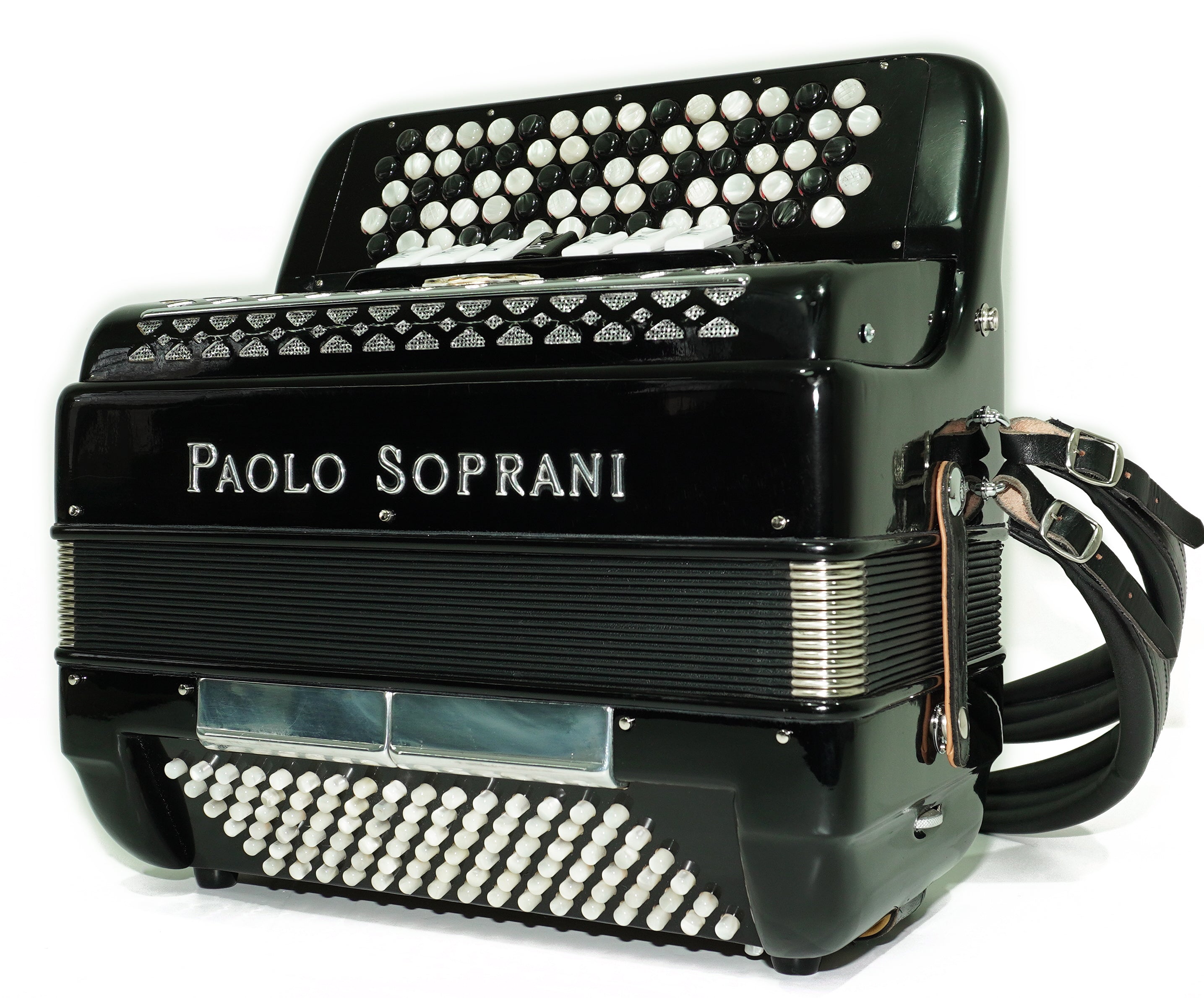 Paolo Soprani 5 Rows Button Accordion 96 Bass made in Italy, B Griff Accordeone de Botones, Original Straps and Hard Case, 2660
