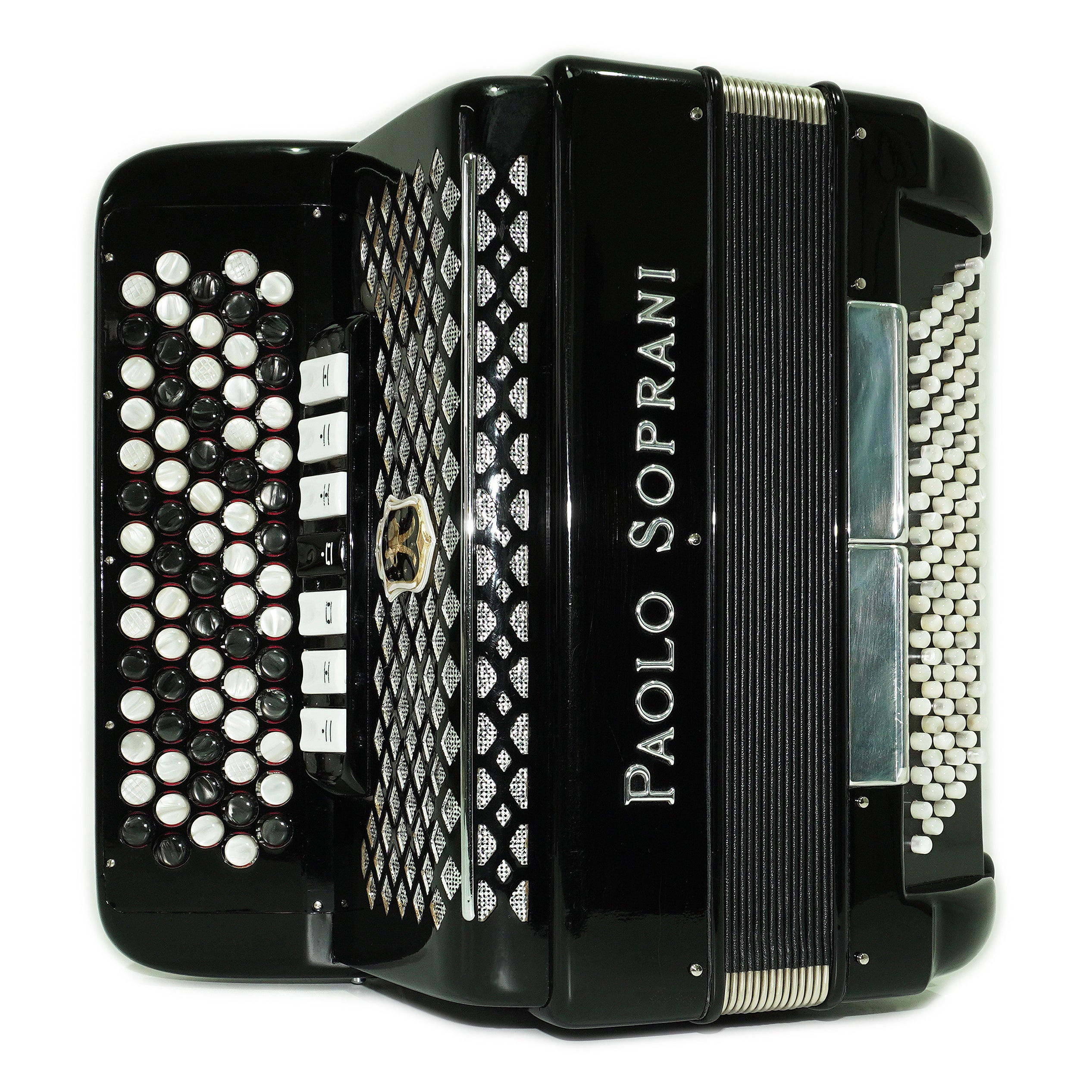 Paolo Soprani 5 Rows Button Accordion 96 Bass made in Italy, B Griff Accordeone de Botones, Original Straps and Hard Case, 2660