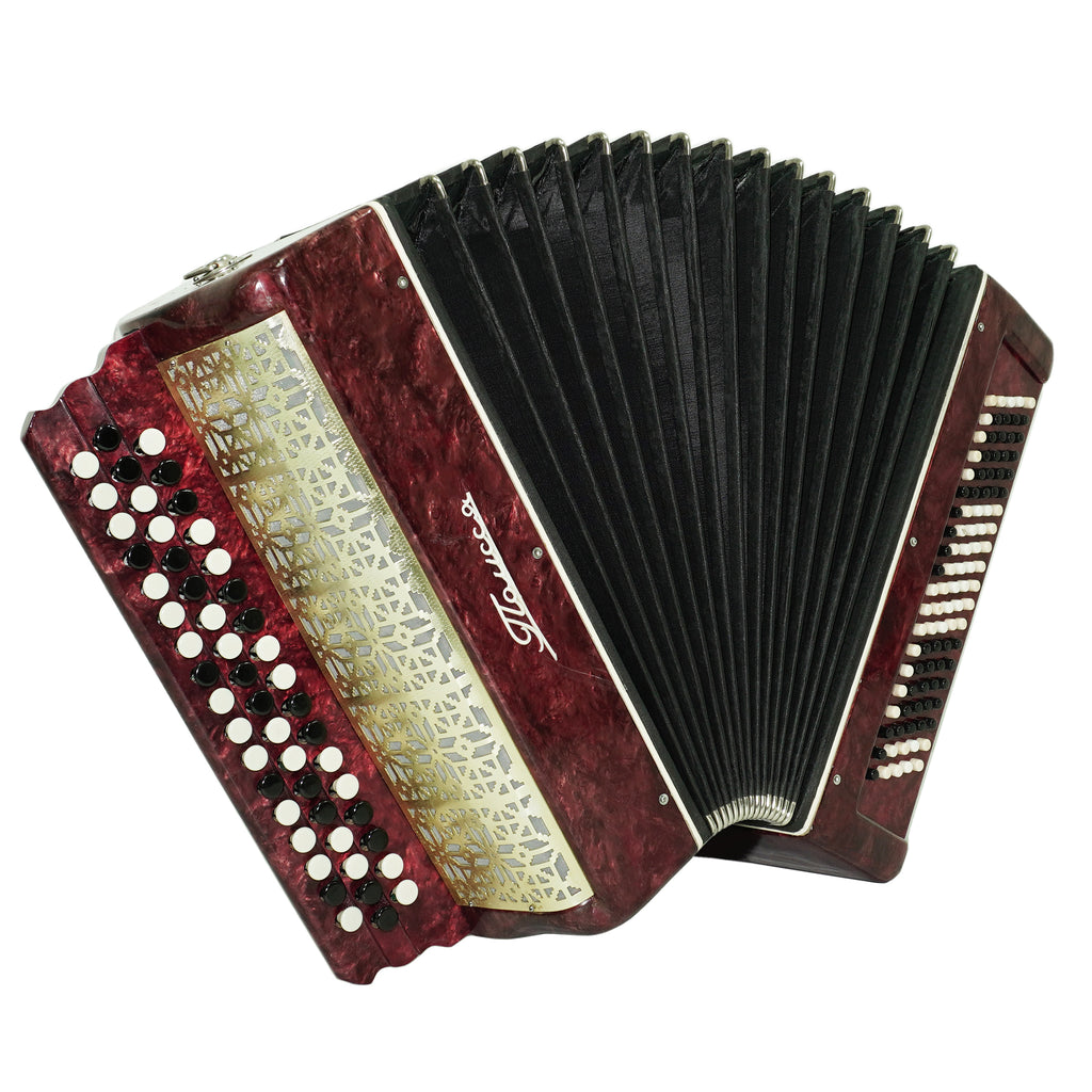 Ukraine Bayan 3 Row Button Accordion 100 Bass, Polissya Folk Harmonica Concertina, New Straps and Soft Case, Soviet Bayan in Tune, 2669