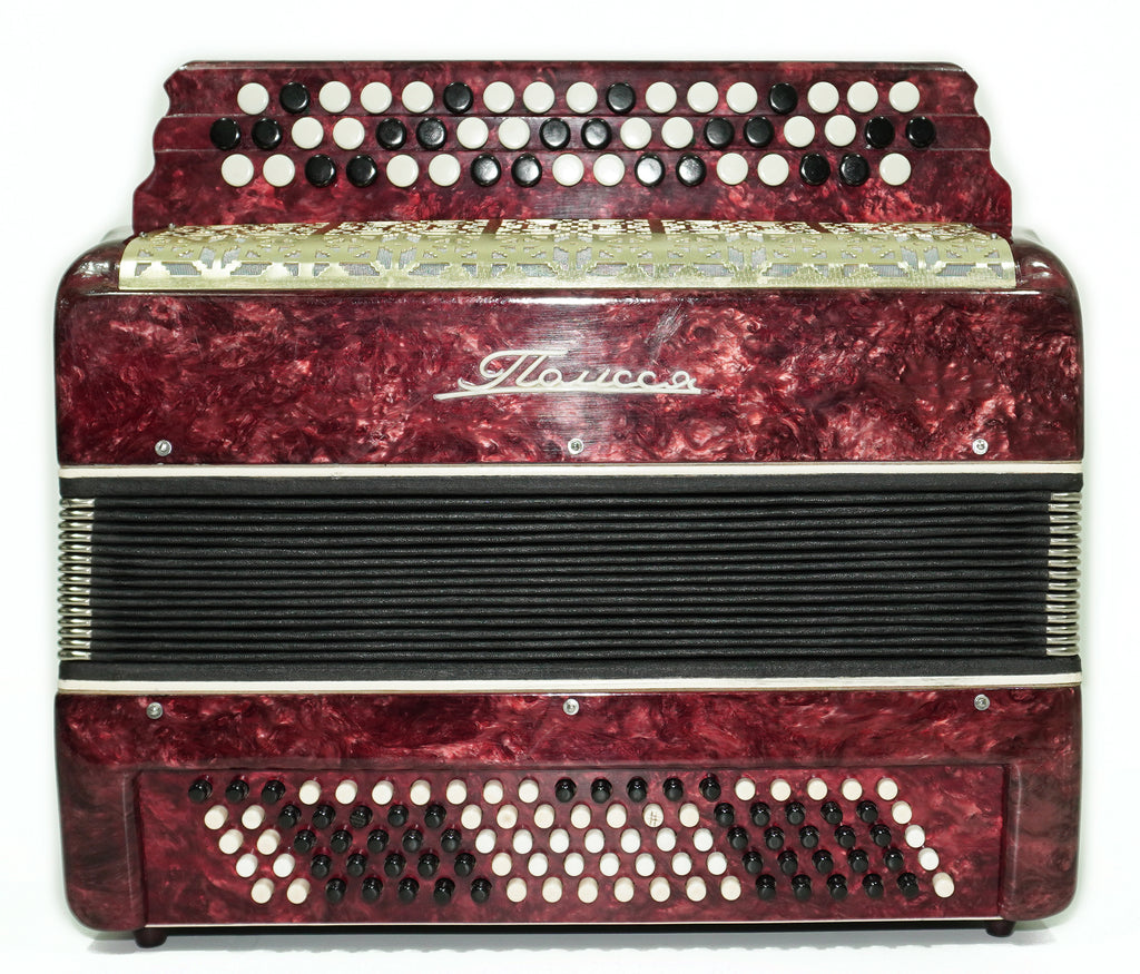 Ukraine Bayan 3 Row Button Accordion 100 Bass, Polissya Folk Harmonica Concertina, New Straps and Soft Case, Soviet Bayan in Tune, 2669