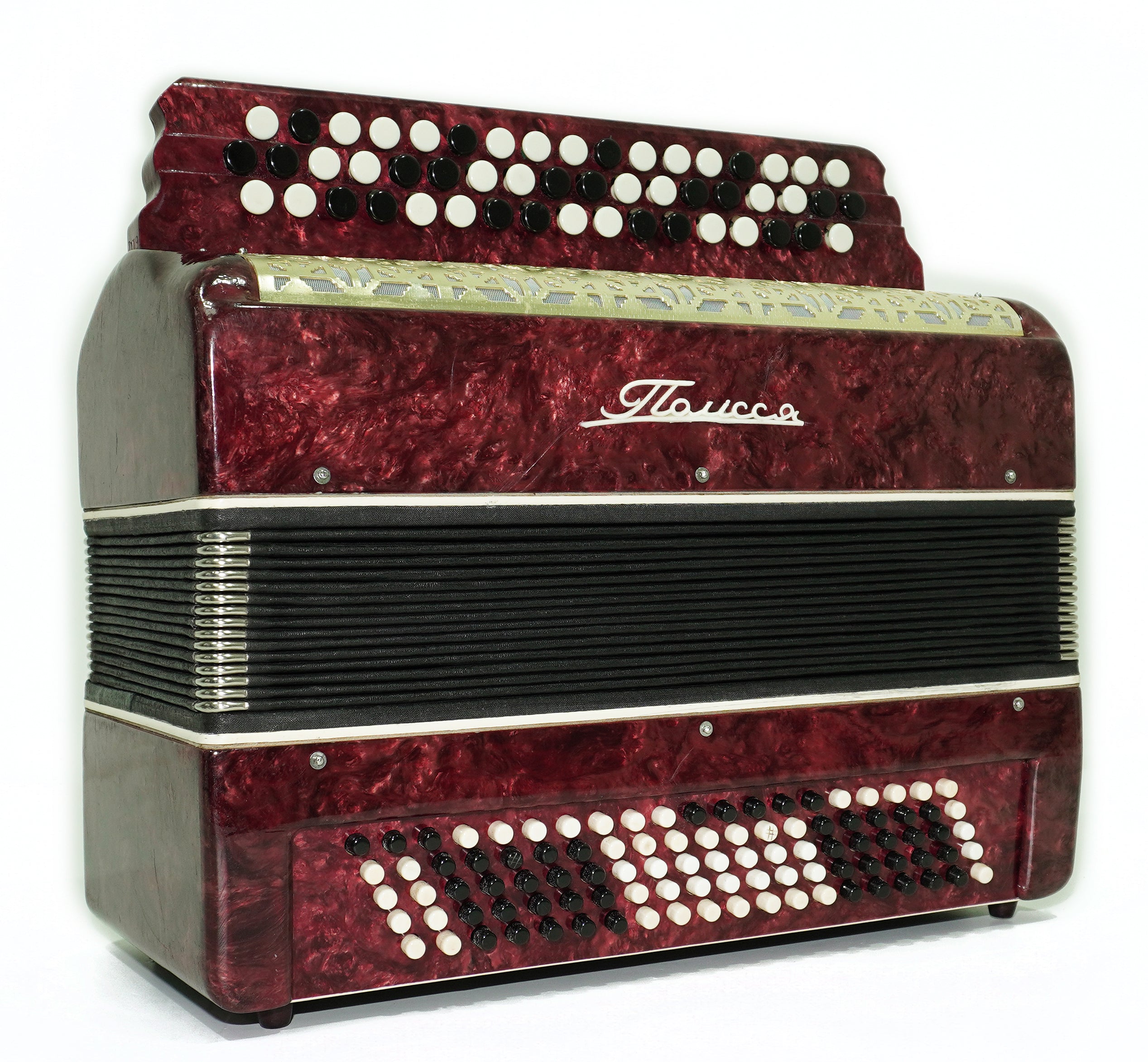 Ukraine Bayan 3 Row Button Accordion 100 Bass, Polissya Folk Harmonica Concertina, New Straps and Soft Case, Soviet Bayan in Tune, 2669
