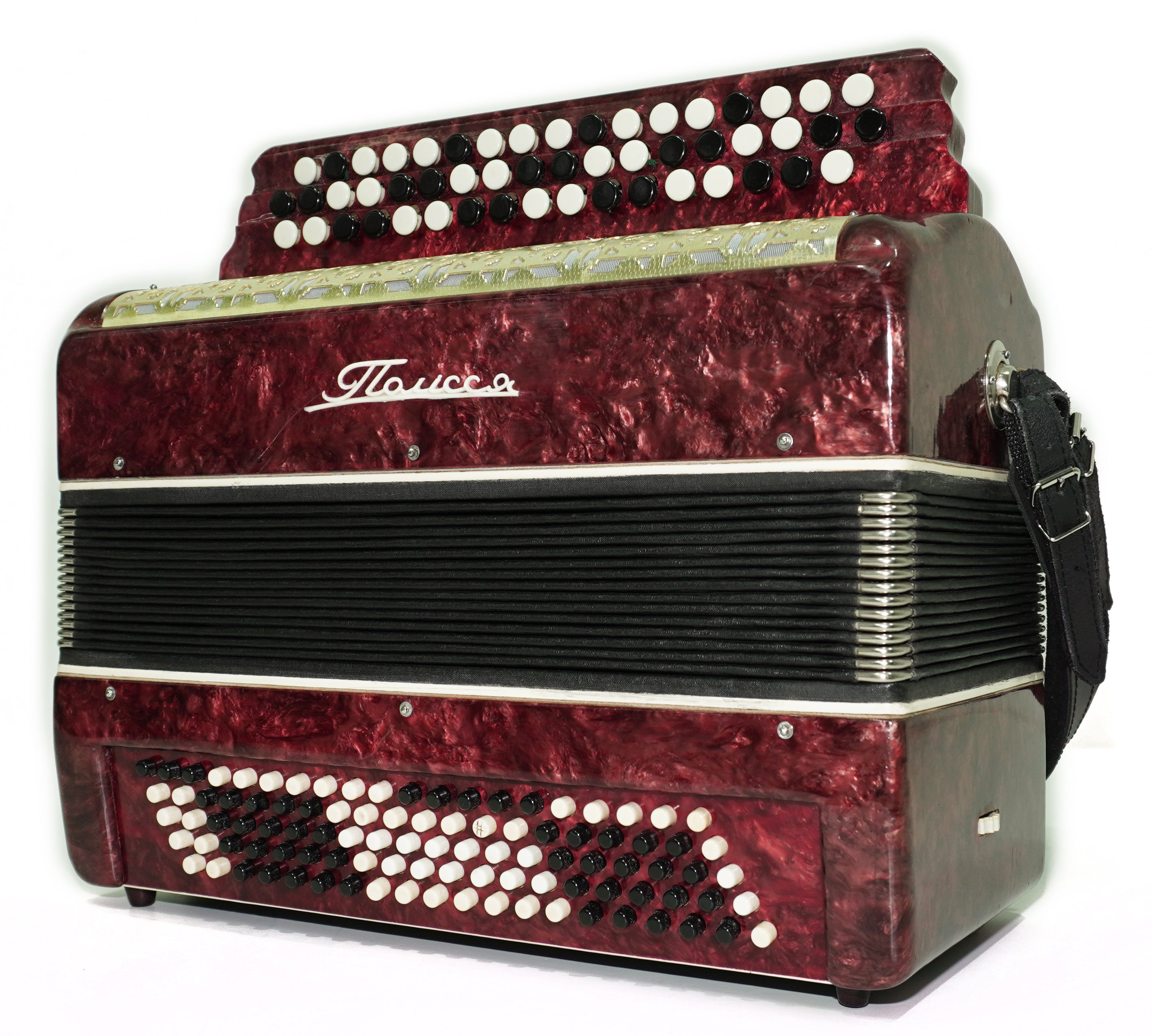 Ukraine Bayan 3 Row Button Accordion 100 Bass, Polissya Folk Harmonica Concertina, New Straps and Soft Case, Soviet Bayan in Tune, 2669
