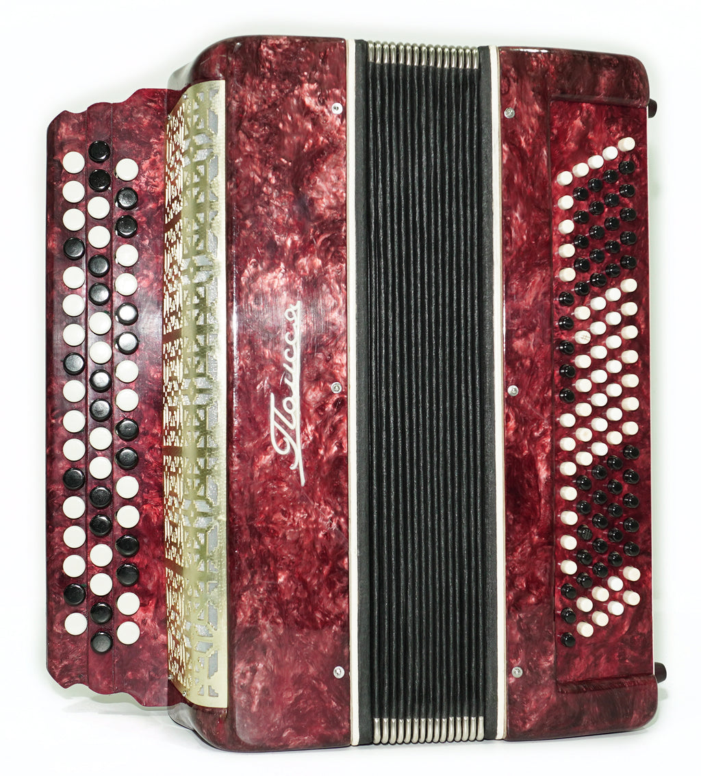 Ukraine Bayan 3 Row Button Accordion 100 Bass, Polissya Folk Harmonica Concertina, New Straps and Soft Case, Soviet Bayan in Tune, 2669