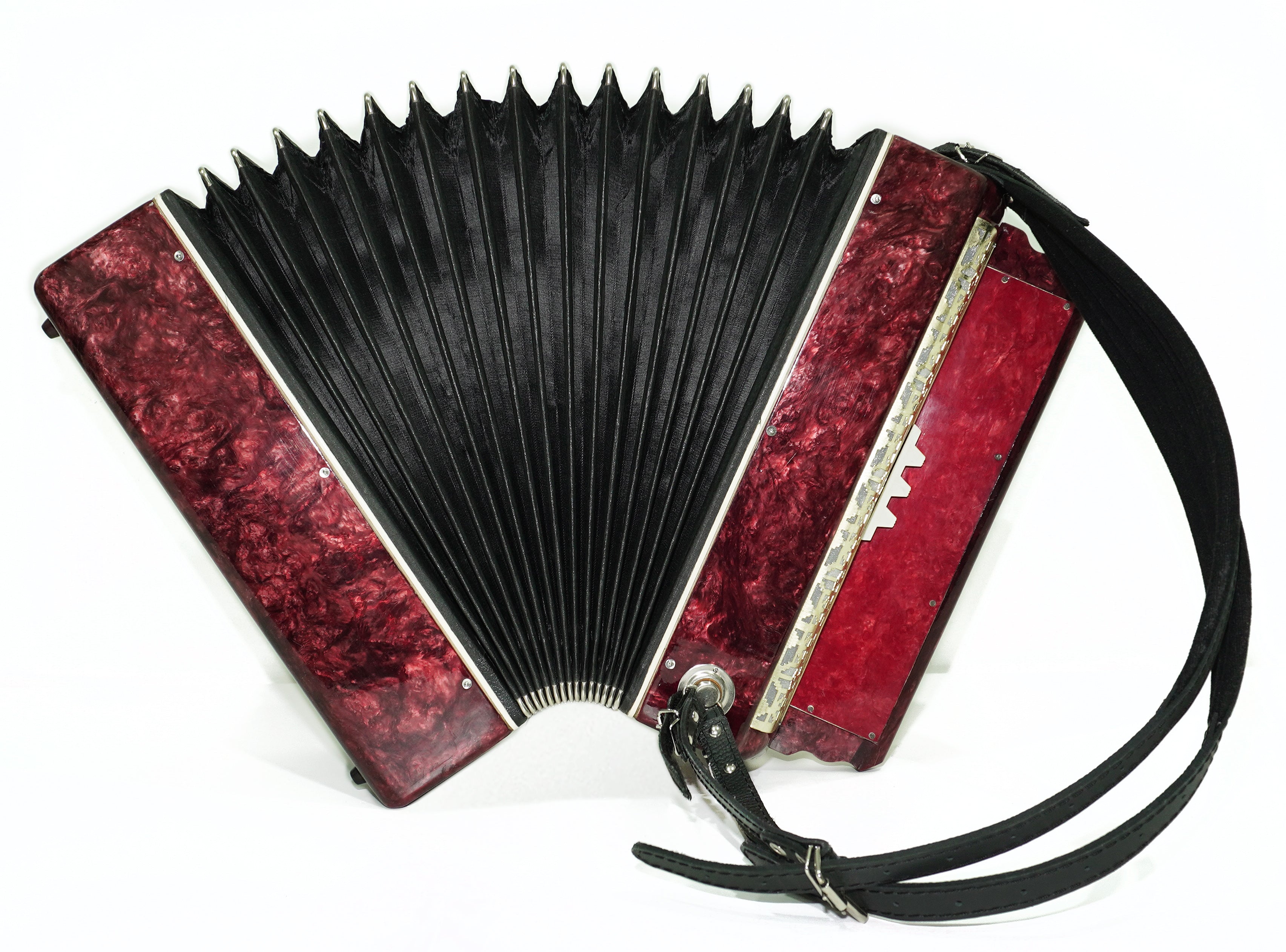 Ukraine Bayan 3 Row Button Accordion 100 Bass, Polissya Folk Harmonica Concertina, New Straps and Soft Case, Soviet Bayan in Tune, 2669