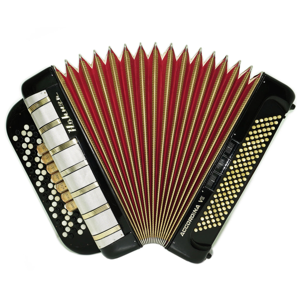 Vintage Hohner Accordina VII C Griff Knopfakkordeon 120 Bässe, hergestellt in Deutschland, mit neuen Riemen, Original Accordeon de Botones, 2671