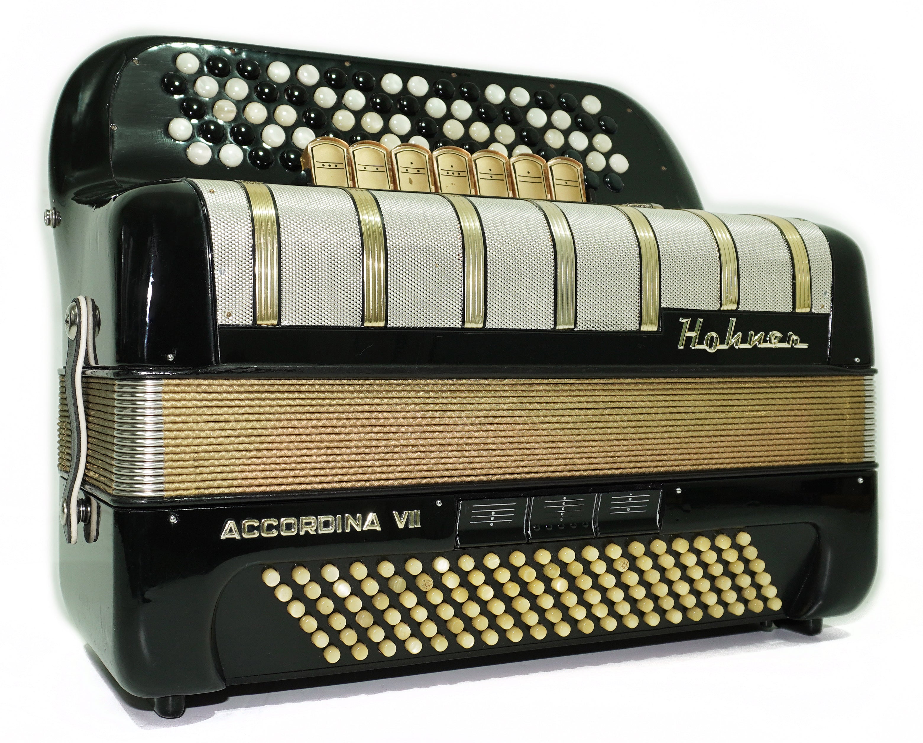 Vintage Hohner Accordina VII C Griff Knopfakkordeon 120 Bässe, hergestellt in Deutschland, mit neuen Riemen, Original Accordeon de Botones, 2671