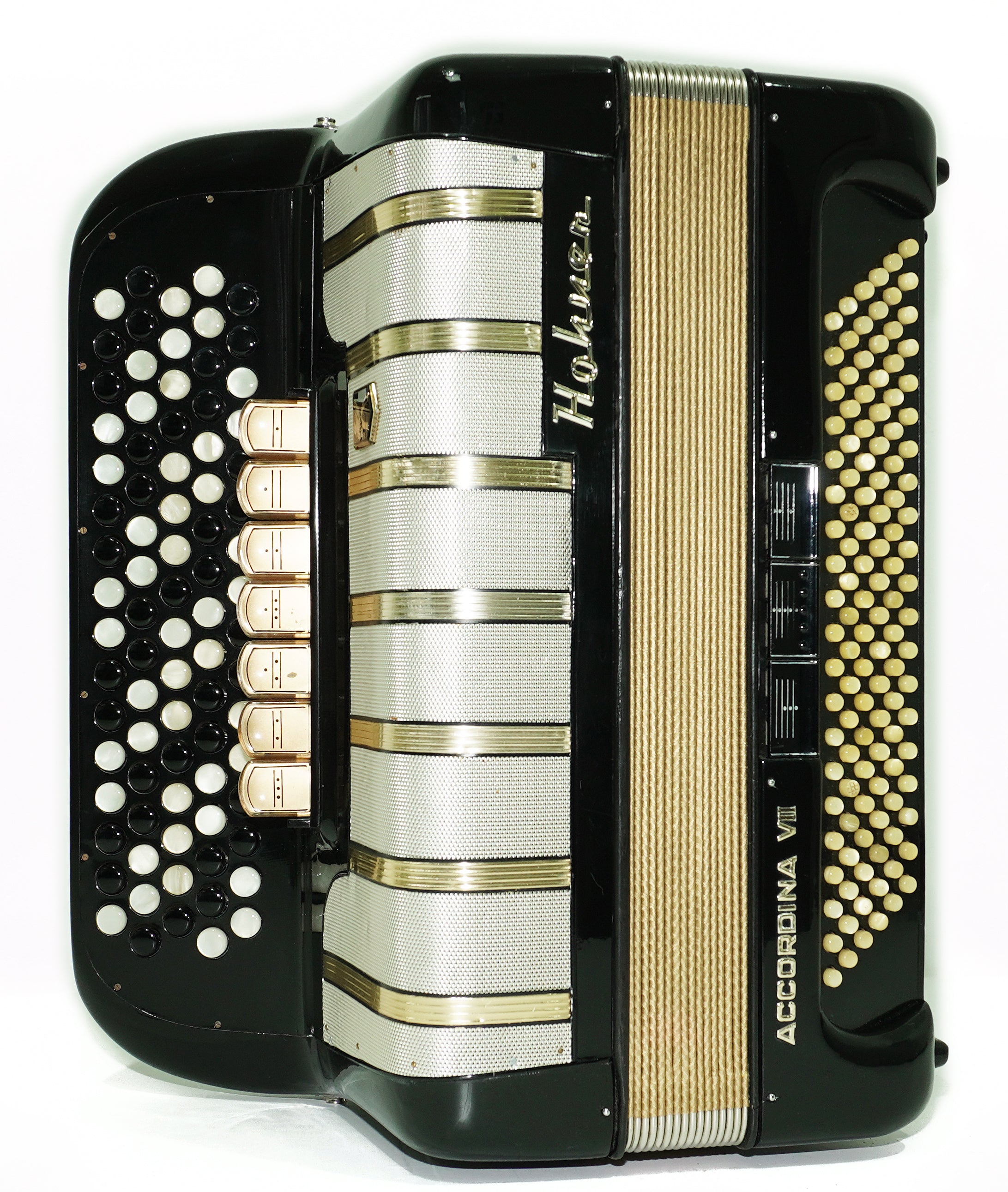 Vintage Hohner Accordina VII C Griff Knopfakkordeon 120 Bässe, hergestellt in Deutschland, mit neuen Riemen, Original Accordeon de Botones, 2671