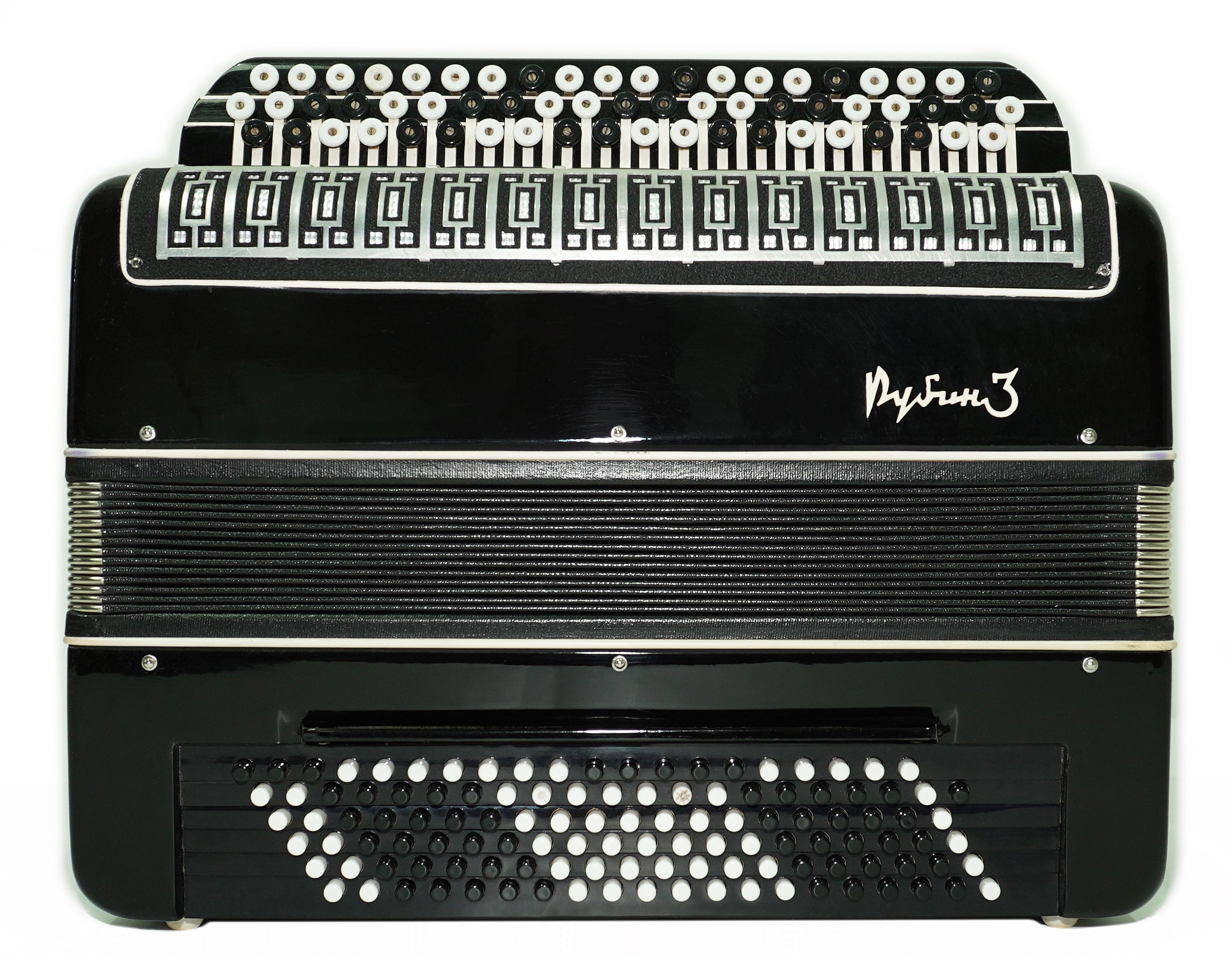 Converter Bayan Rubin 3 Free Bass and Stradella, 120 Bass Button Accordion, Vintage Russian Bayan Accordian, with Straps and Soft Case, 2676