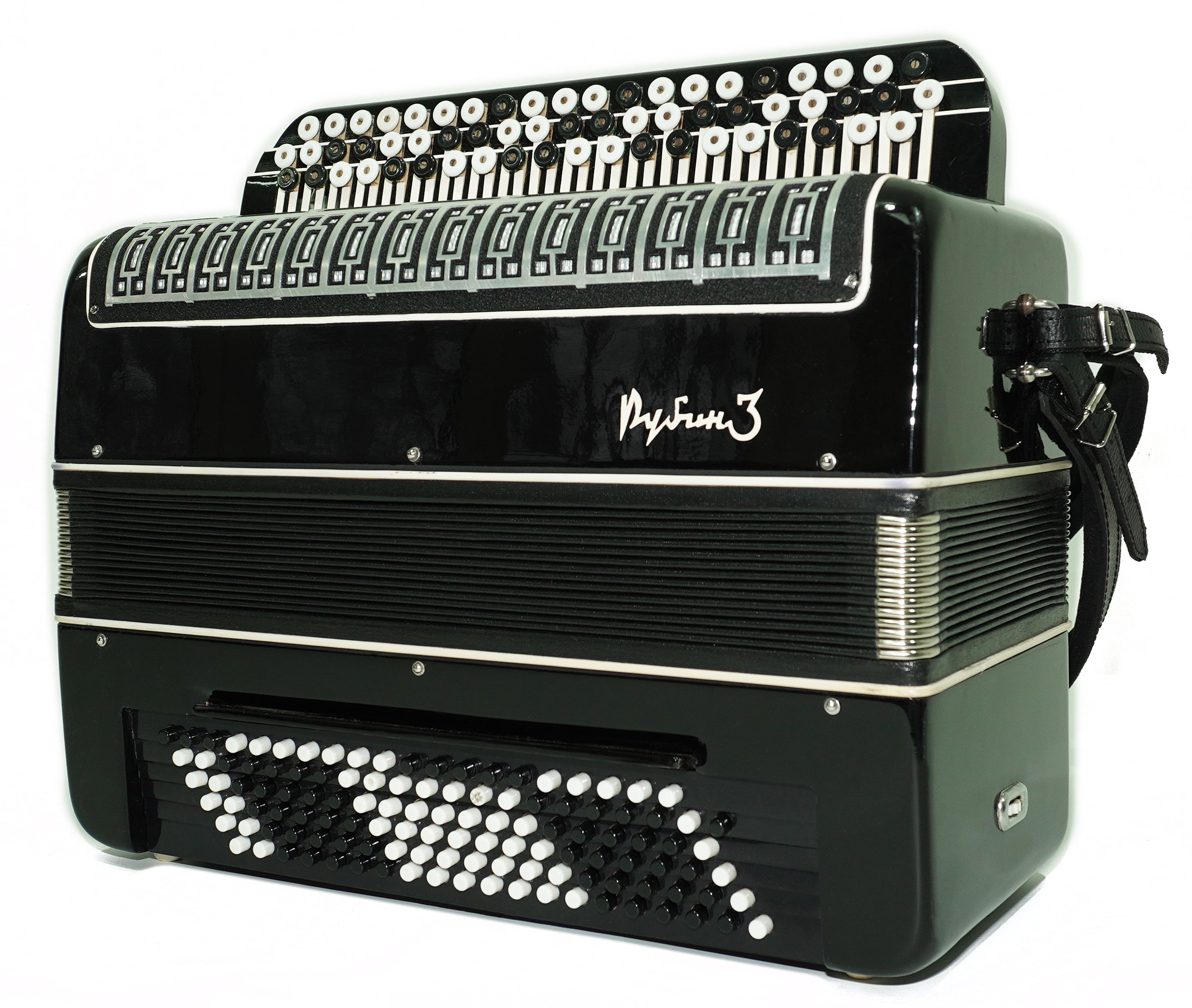 Converter Bayan Rubin 3 Free Bass and Stradella, 120 Bass Button Accordion, Vintage Russian Bayan Accordian, with Straps and Soft Case, 2676