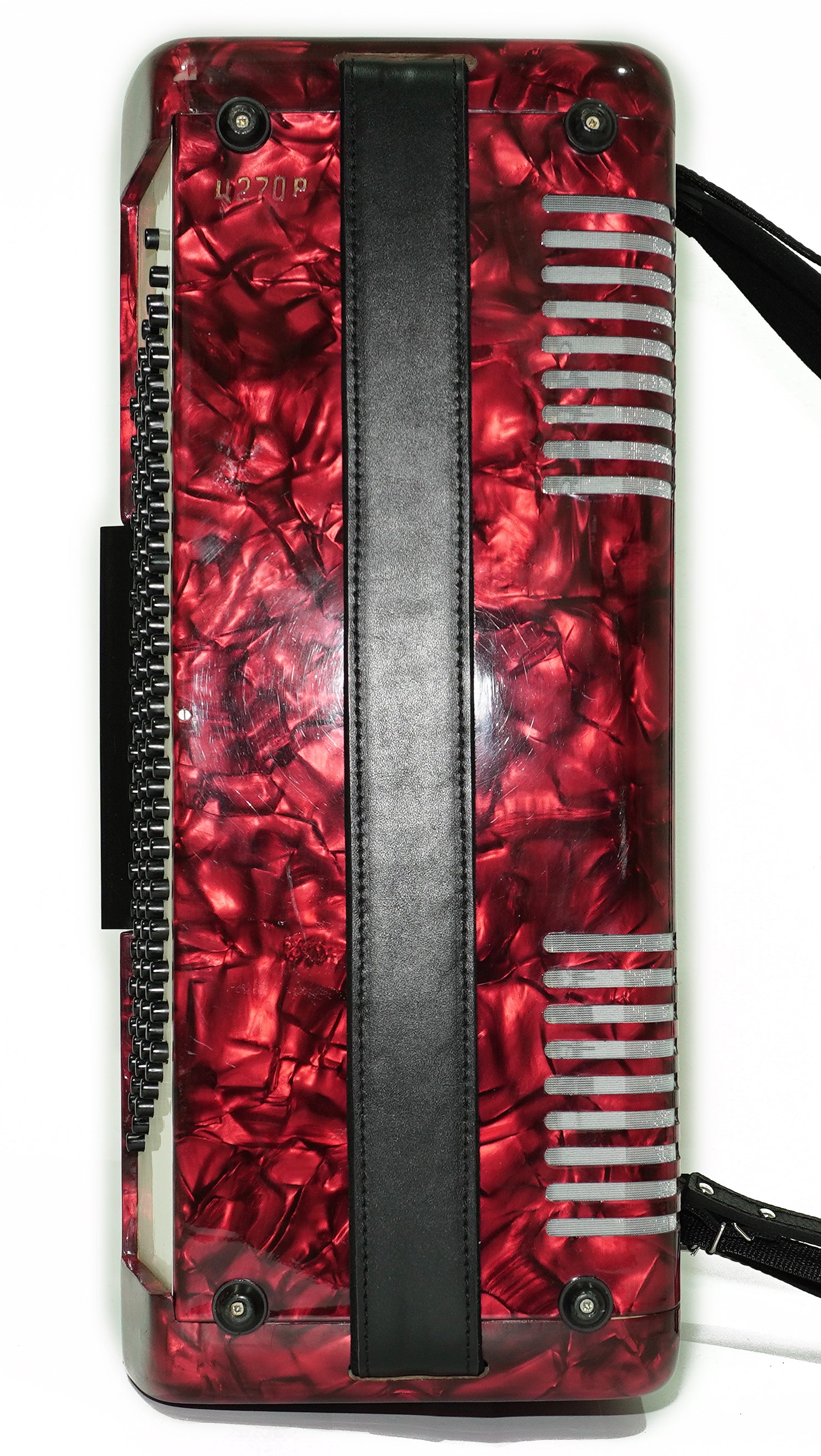 Vintage Bayan Orfey 5-reihiges Knopfakkordeon 120 Bässe, neue Riemen und Softcase als Geschenk, Konzertakkordeon für Erwachsene, Original sowjetisches Bayan, 2677