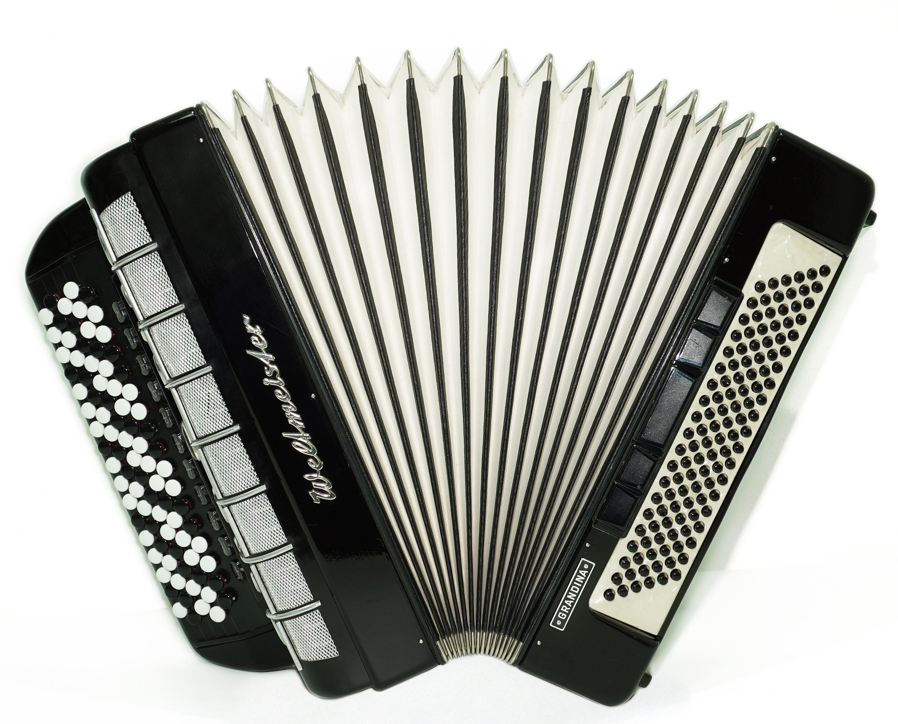 Weltmeister Grandina Knopfakkordeon 120 Bässe, hergestellt in Deutschland, 5-reihig Bayan B Griff, Gurte und Softcase, Vintage Profi Akkordeion, 2674
