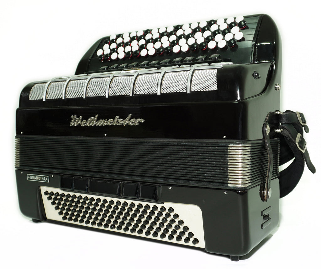 Weltmeister Grandina Knopfakkordeon 120 Bässe, hergestellt in Deutschland, 5-reihig Bayan B Griff, Gurte und Softcase, Vintage Profi Akkordeion, 2674