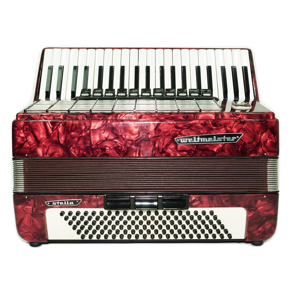 Weltmeister Stella Akkordeon 120 Bass, deutsches Akkordeon Instrument, neue Riemen und Soft Case als Geschenk, originales Tasten-Klavier-Akkordeon, 2675