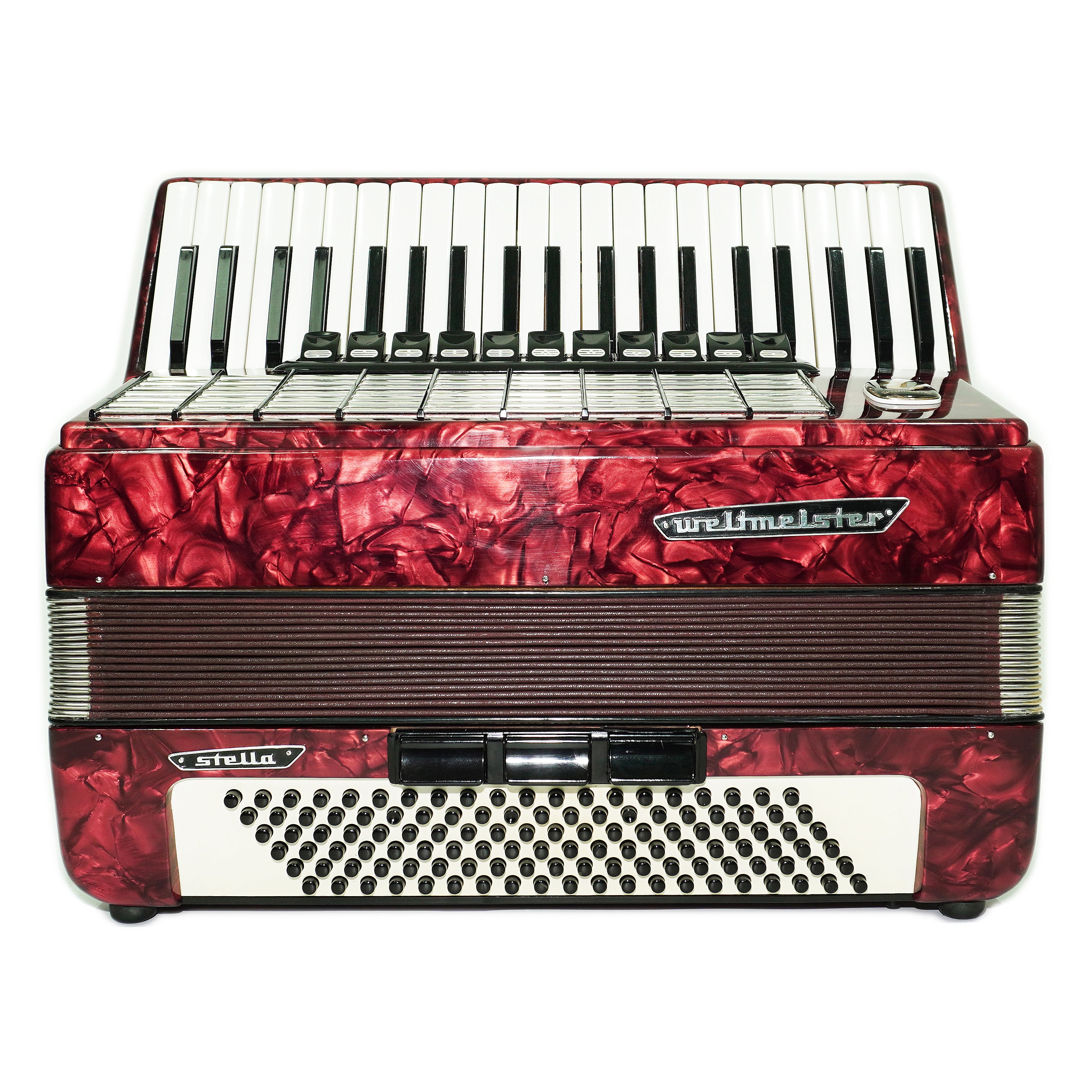 Weltmeister Stella Akkordeon 120 Bass, deutsches Akkordeon Instrument, neue Riemen und Soft Case als Geschenk, originales Tasten-Klavier-Akkordeon, 2675