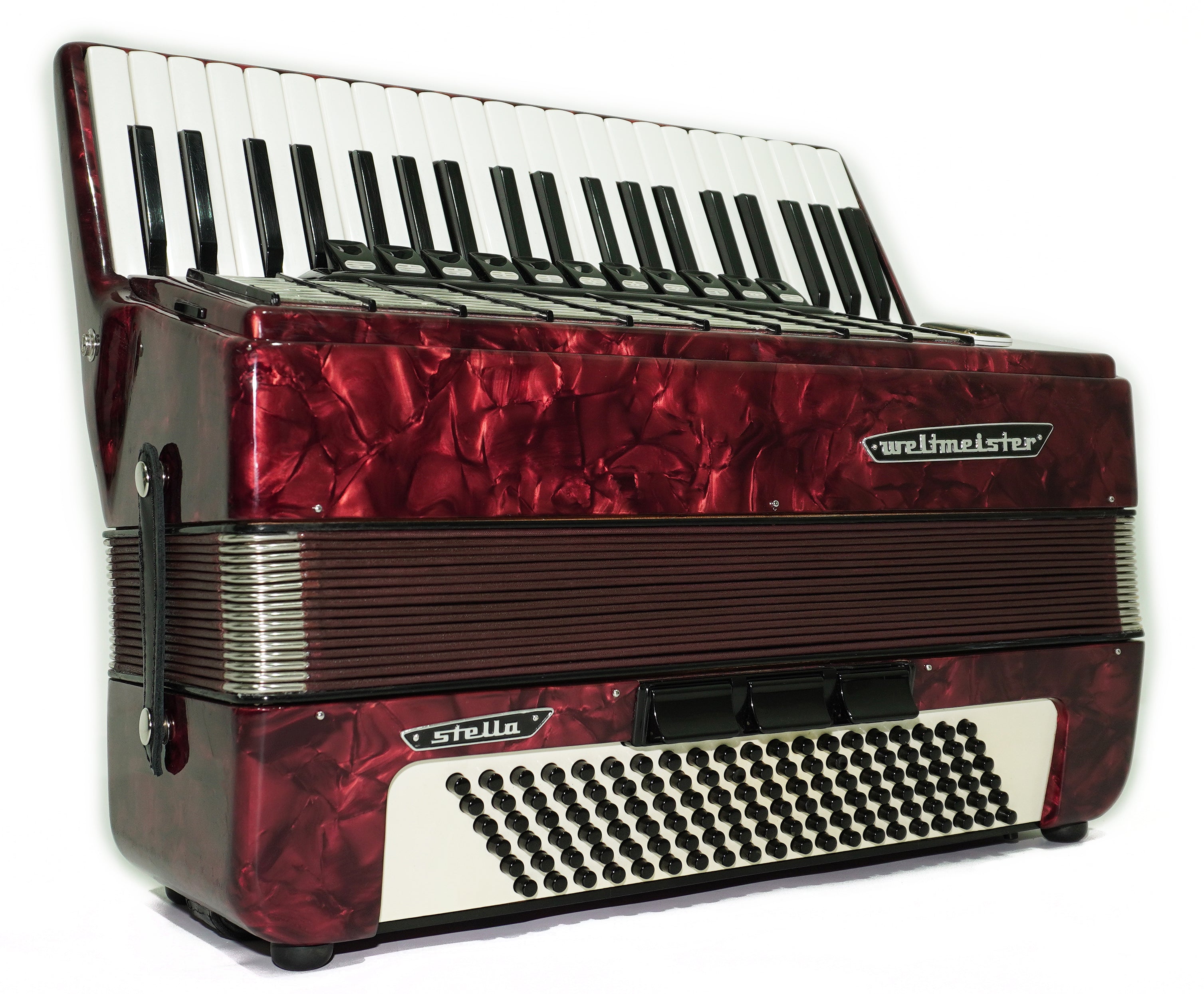 Weltmeister Stella Akkordeon 120 Bass, deutsches Akkordeon Instrument, neue Riemen und Soft Case als Geschenk, originales Tasten-Klavier-Akkordeon, 2675