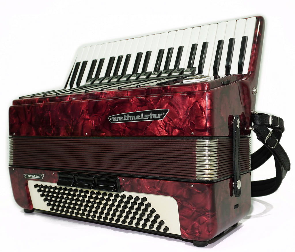 Weltmeister Stella Akkordeon 120 Bass, deutsches Akkordeon Instrument, neue Riemen und Soft Case als Geschenk, originales Tasten-Klavier-Akkordeon, 2675