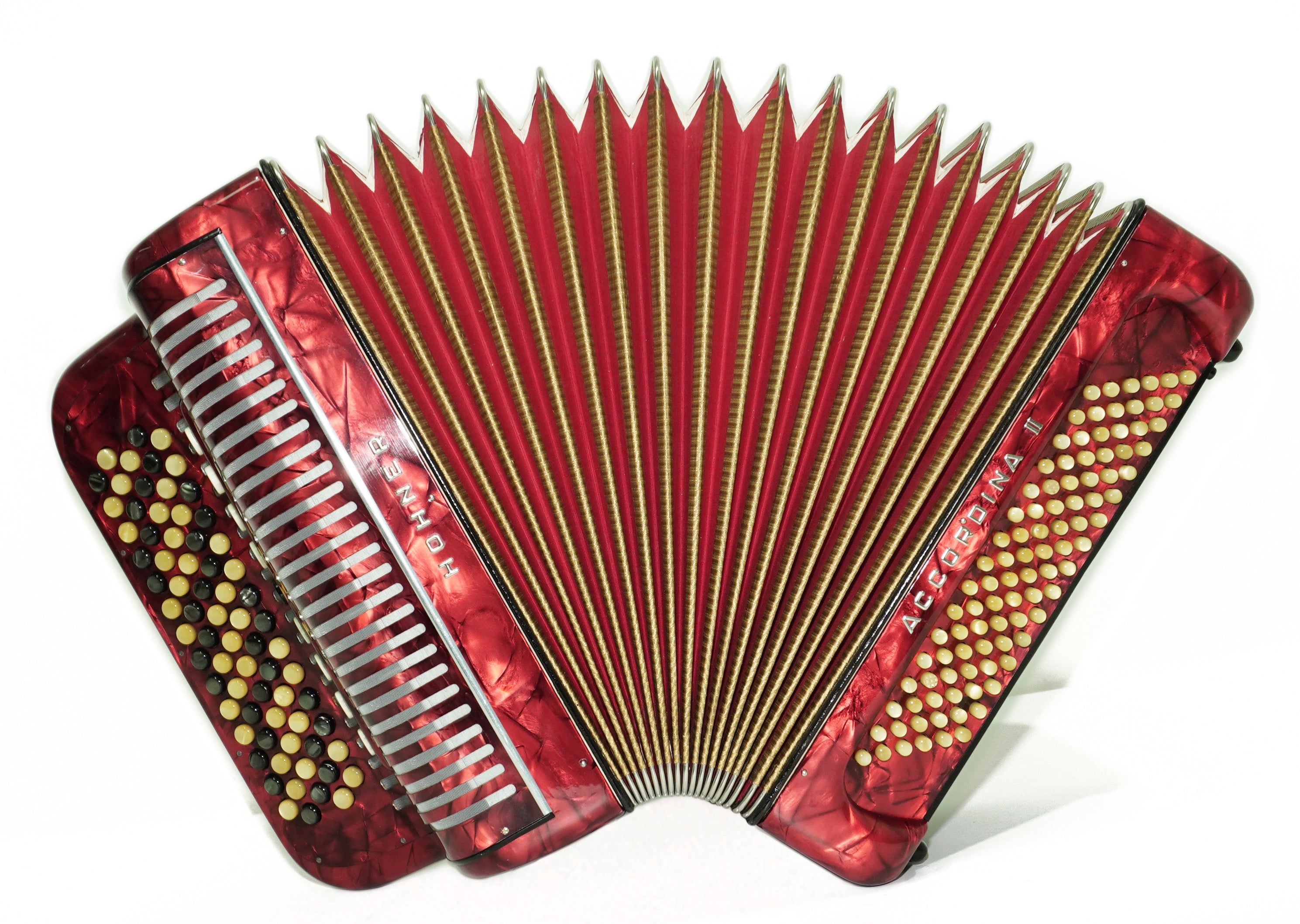 Vintage Hohner Accordina II C Griff Button Accordion 96 Bass, made in Germany, with New Straps and Hard Case, Original Accordeone de Botones, 2686