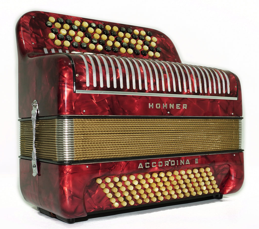 Vintage Hohner Accordina II C Griff Button Accordion 96 Bass, made in Germany, with New Straps and Hard Case, Original Accordeone de Botones, 2686