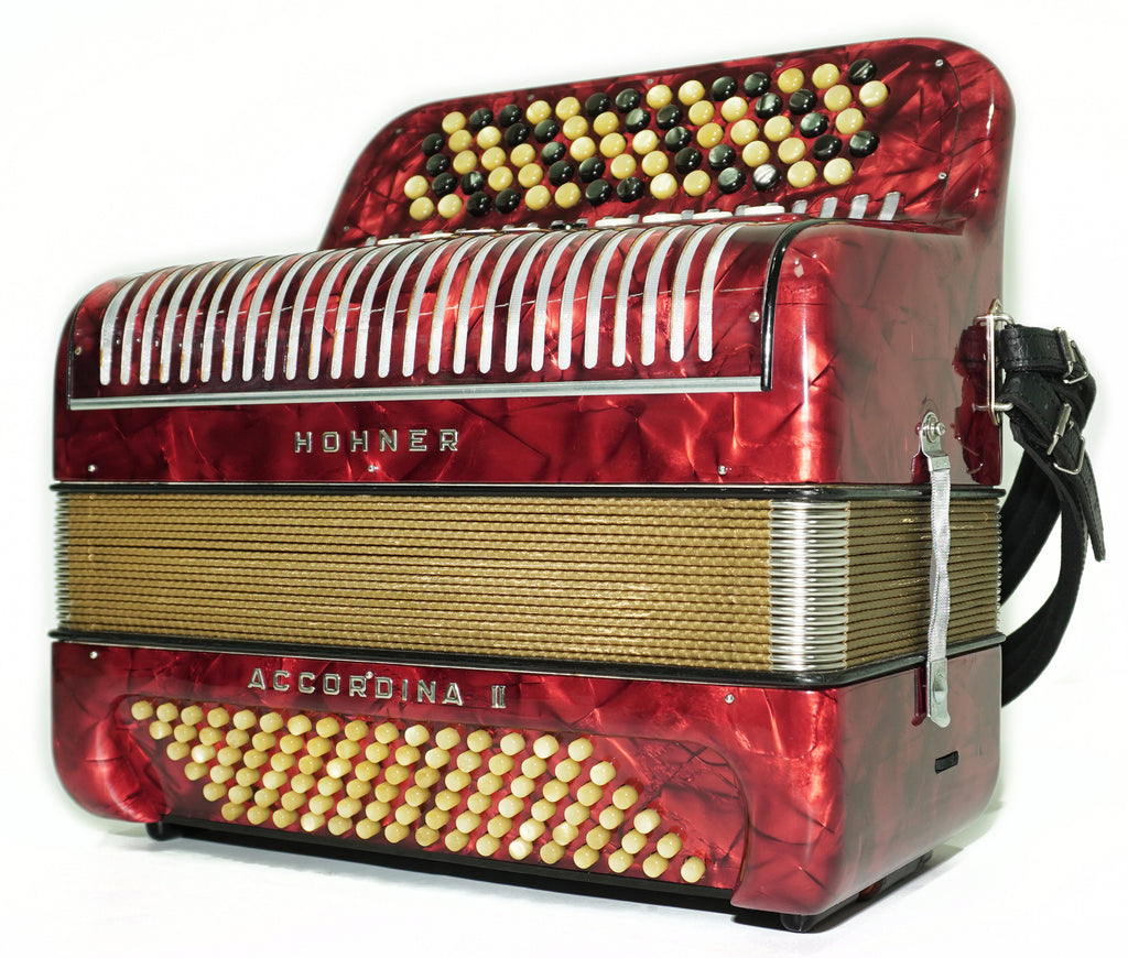 Vintage Hohner Accordina II C Griff Button Accordion 96 Bass, made in Germany, with New Straps and Hard Case, Original Accordeone de Botones, 2686