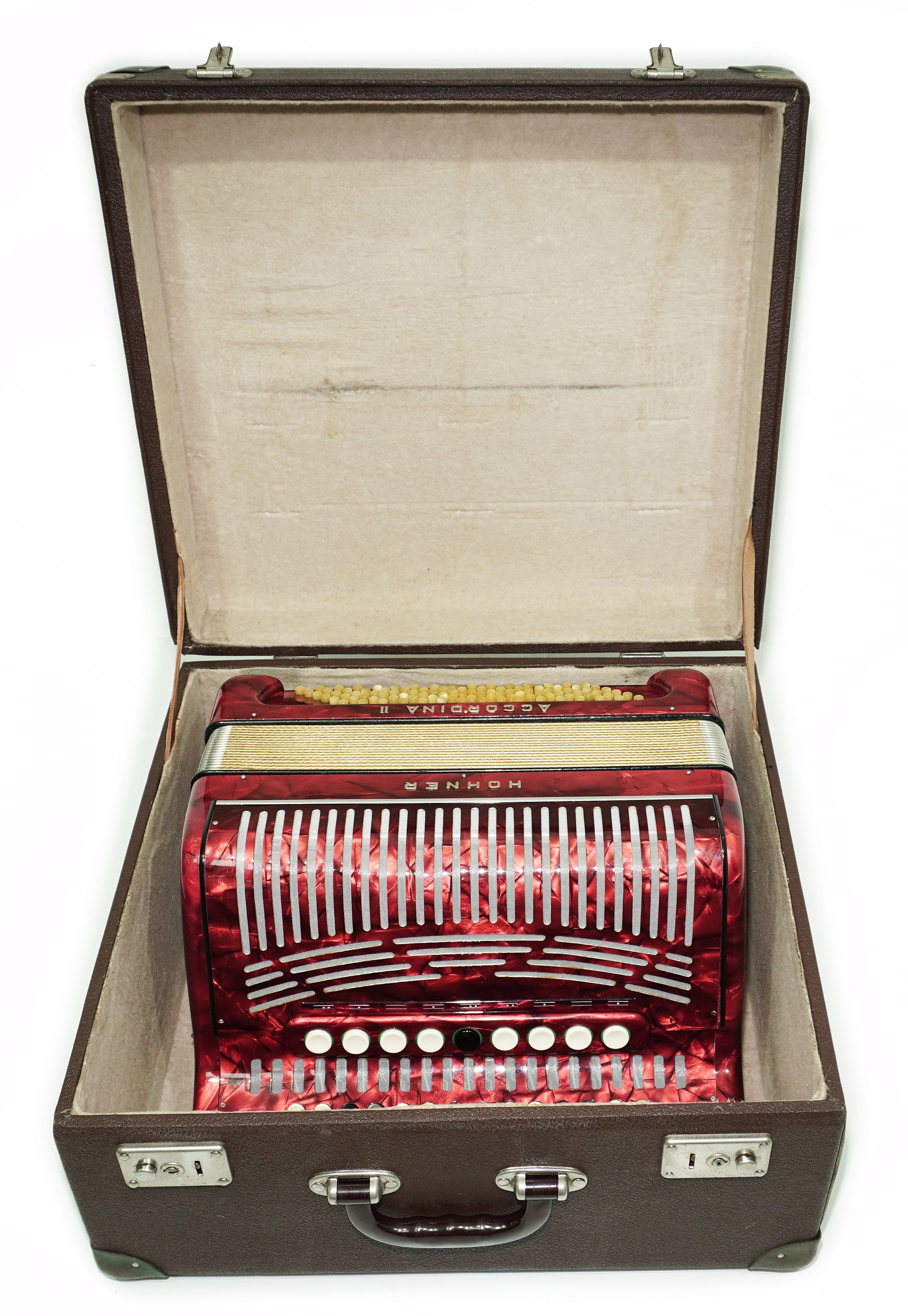 Vintage Hohner Accordina II C Griff Button Accordion 96 Bass, made in Germany, with New Straps and Hard Case, Original Accordeone de Botones, 2686