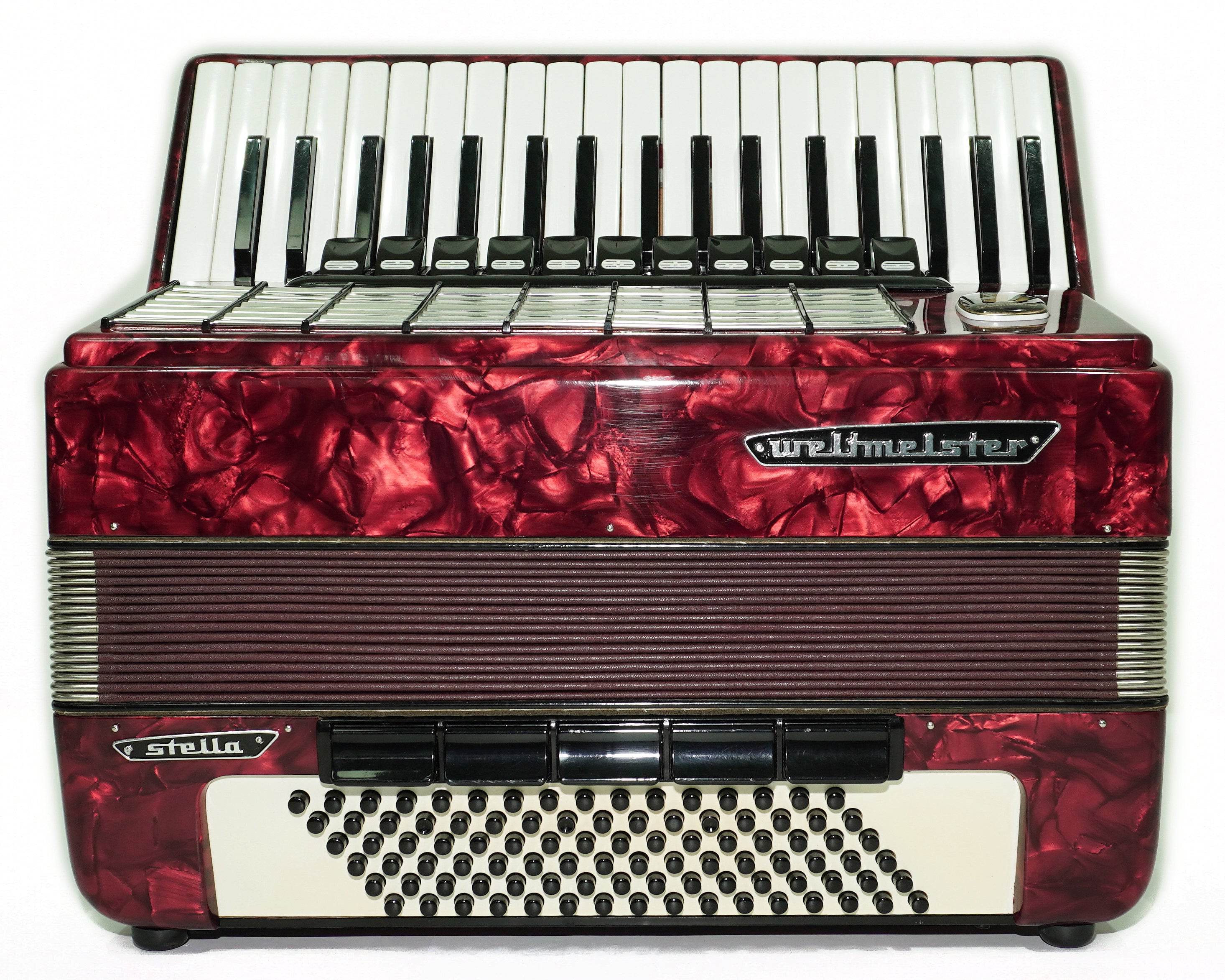 Weltmeister Stella Accordion 96 Bass, German Accordian Instrument, New Straps and Soft Case for Gift, Original Keyboard Piano Acordeone, 2688