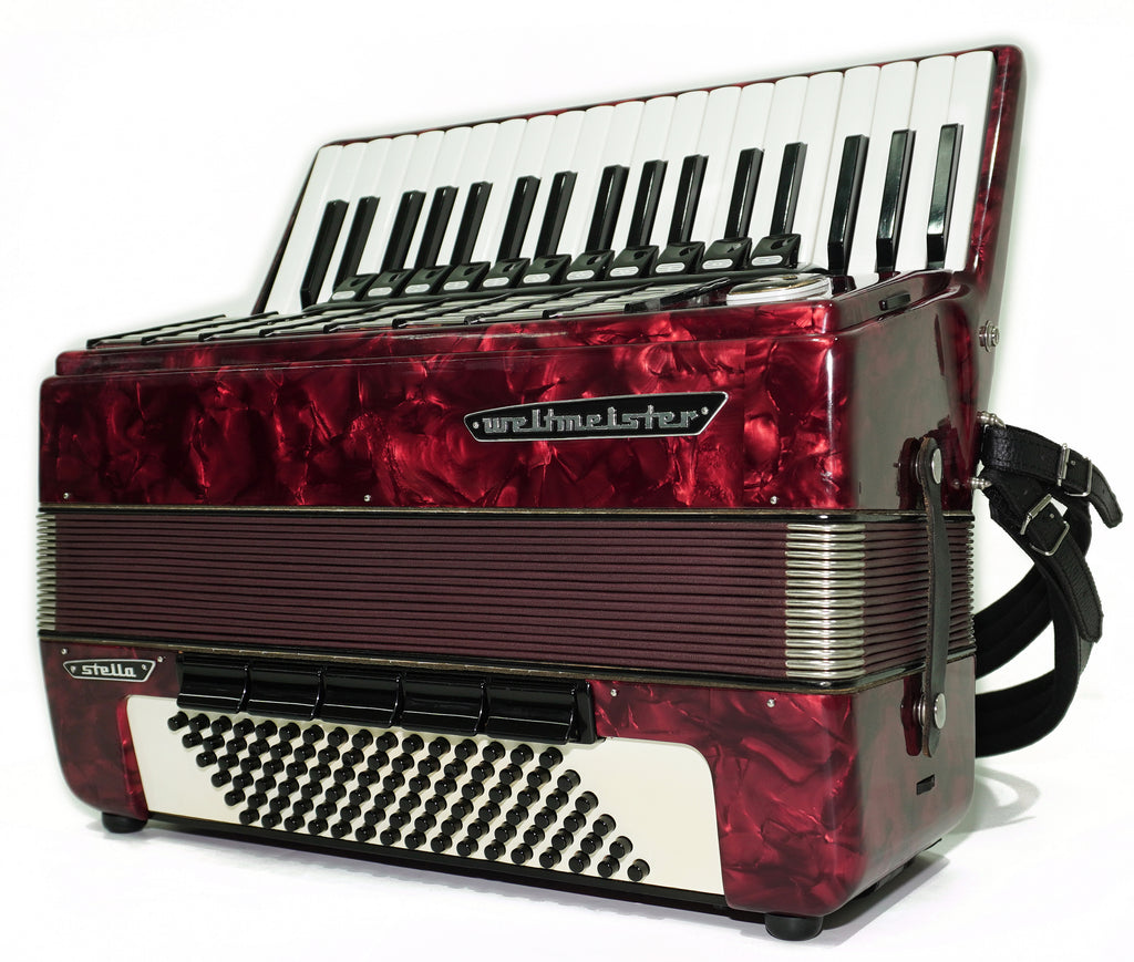 Weltmeister Stella Accordion 96 Bass, German Accordian Instrument, New Straps and Soft Case for Gift, Original Keyboard Piano Acordeone, 2688