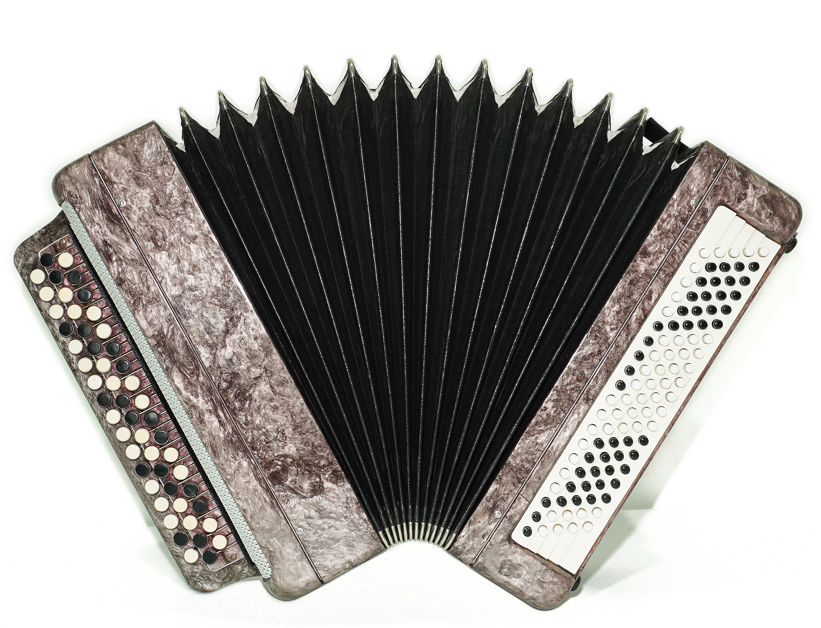 Tula Russian Bayan Tulskiy, 3 Row Chromatic Button Accordion, Vintage Music Box B System, New Straps and Soft Case, 2699
