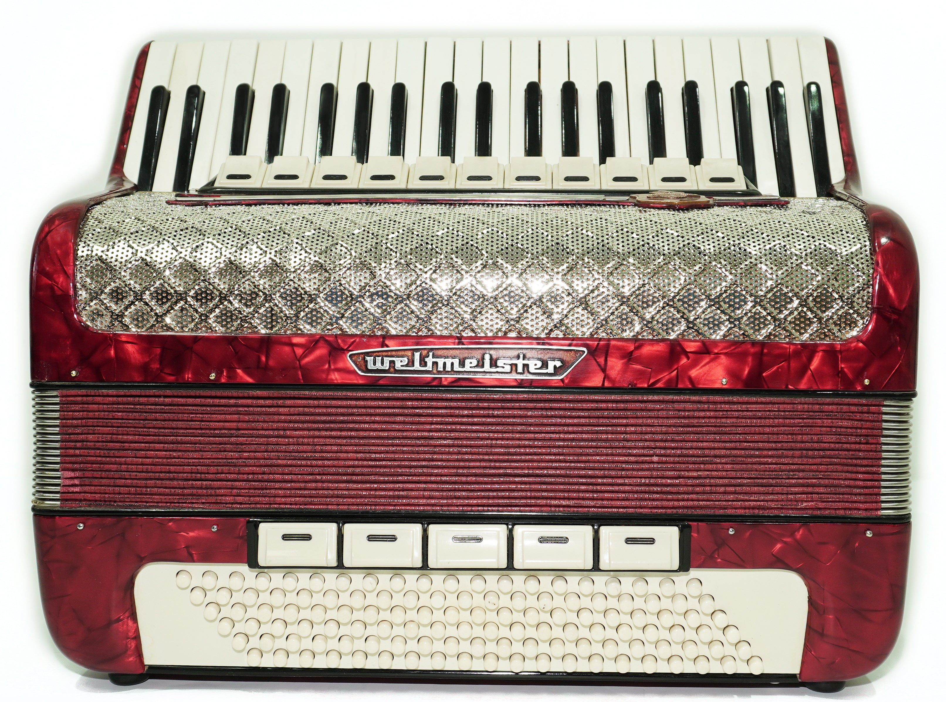Weltmeister Accordion 120 Bass, German Full Size Keyboard Piano Accordian, New Straps and Soft Bag, 2730