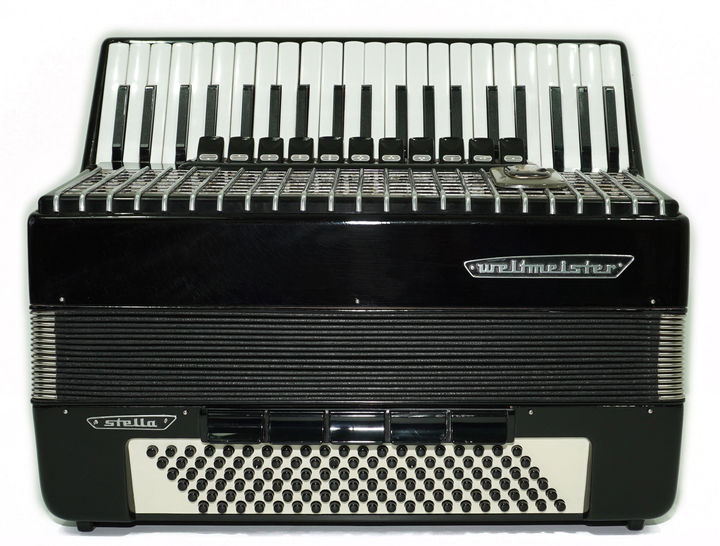 Weltmeister Stella Accordion 120 Bass, German Full Size Keyboard Piano Accordian, New Straps and Soft Bag for Gift, 2703