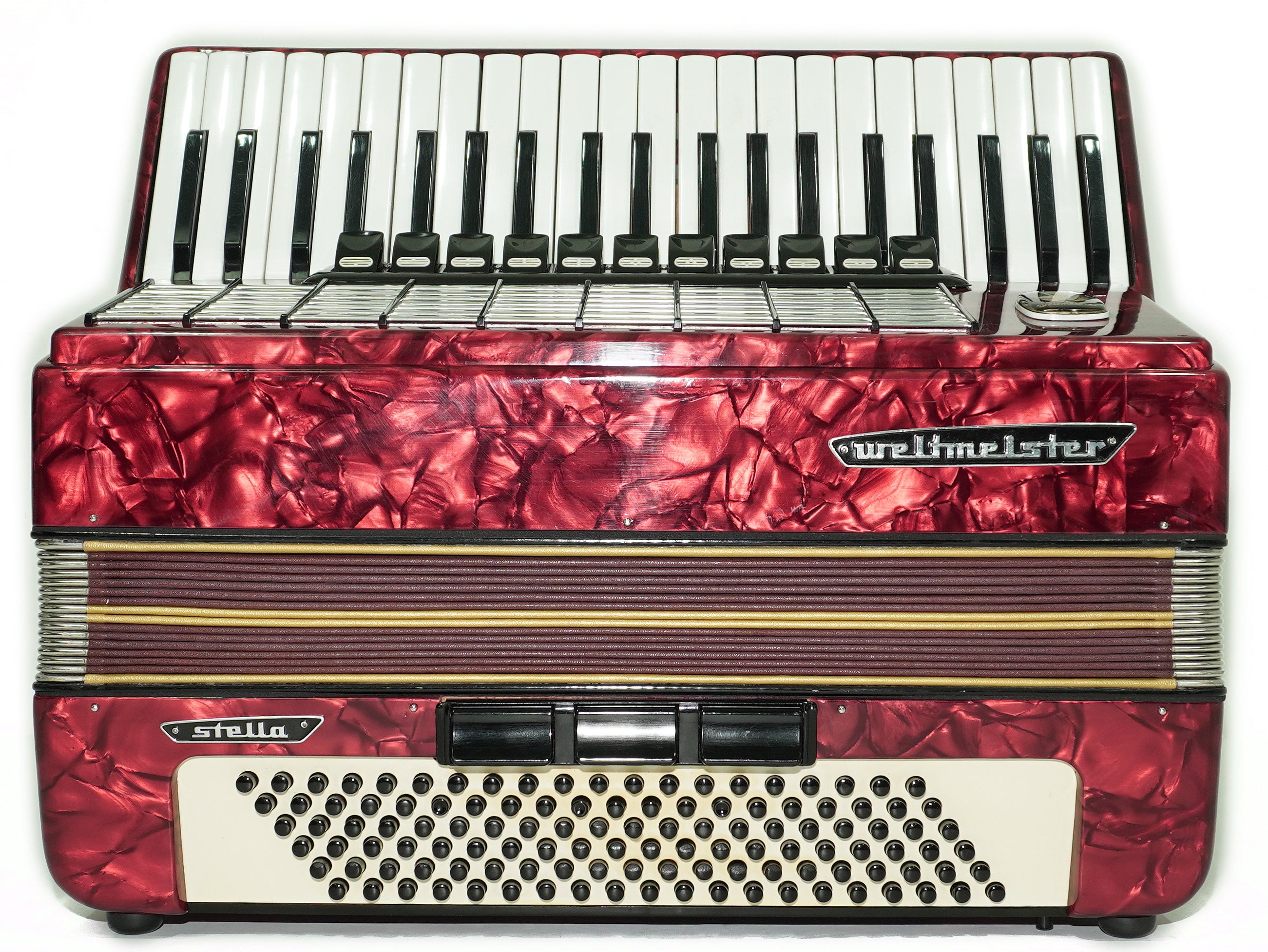 Vintage Weltmeister Stella Accordion 120 Bass, Old German Keyboard Piano Accordian, New Straps and Soft Bag for Gift, 2709