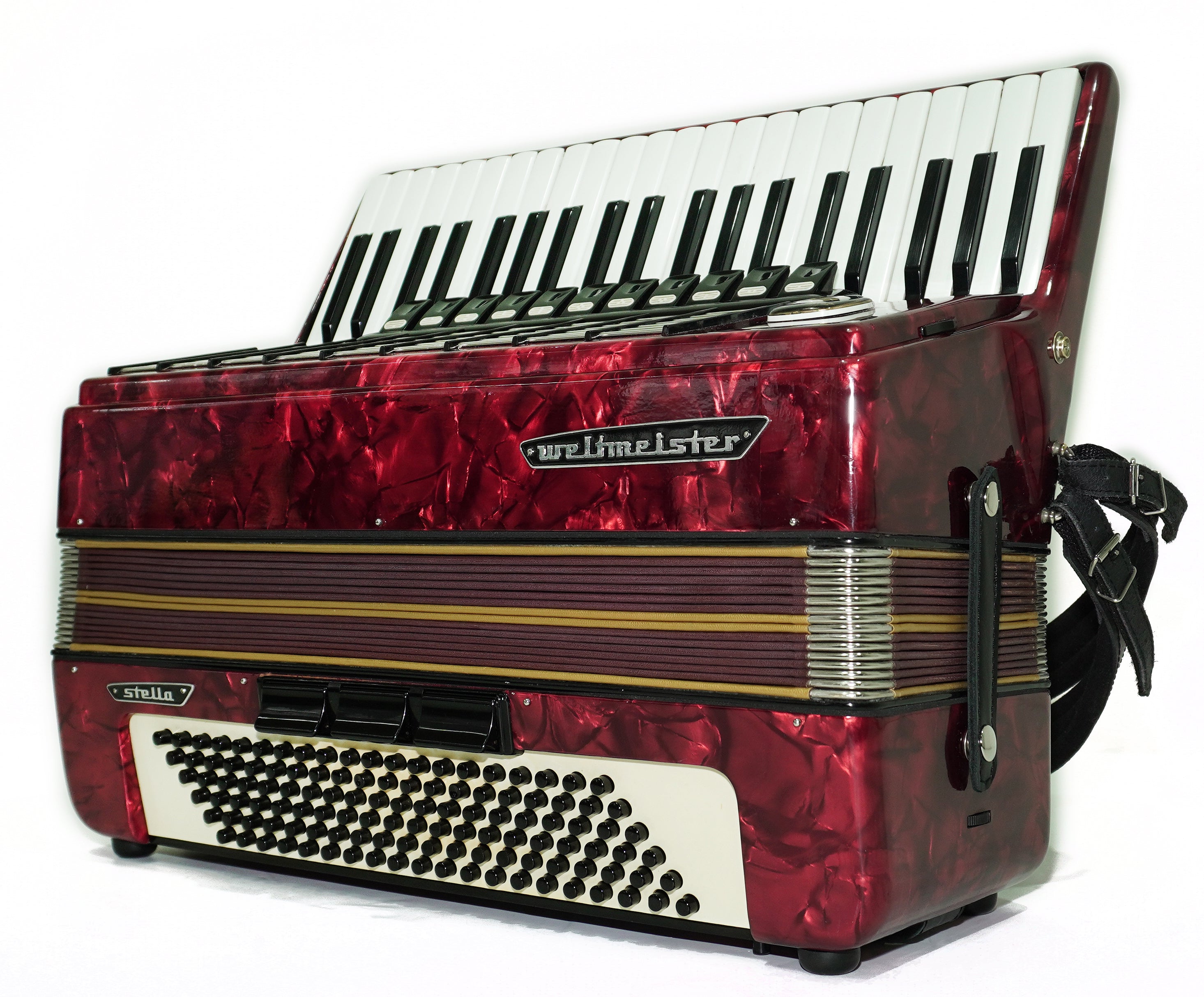 Vintage Weltmeister Stella Accordion 120 Bass, Old German Keyboard Piano Accordian, New Straps and Soft Bag for Gift, 2709