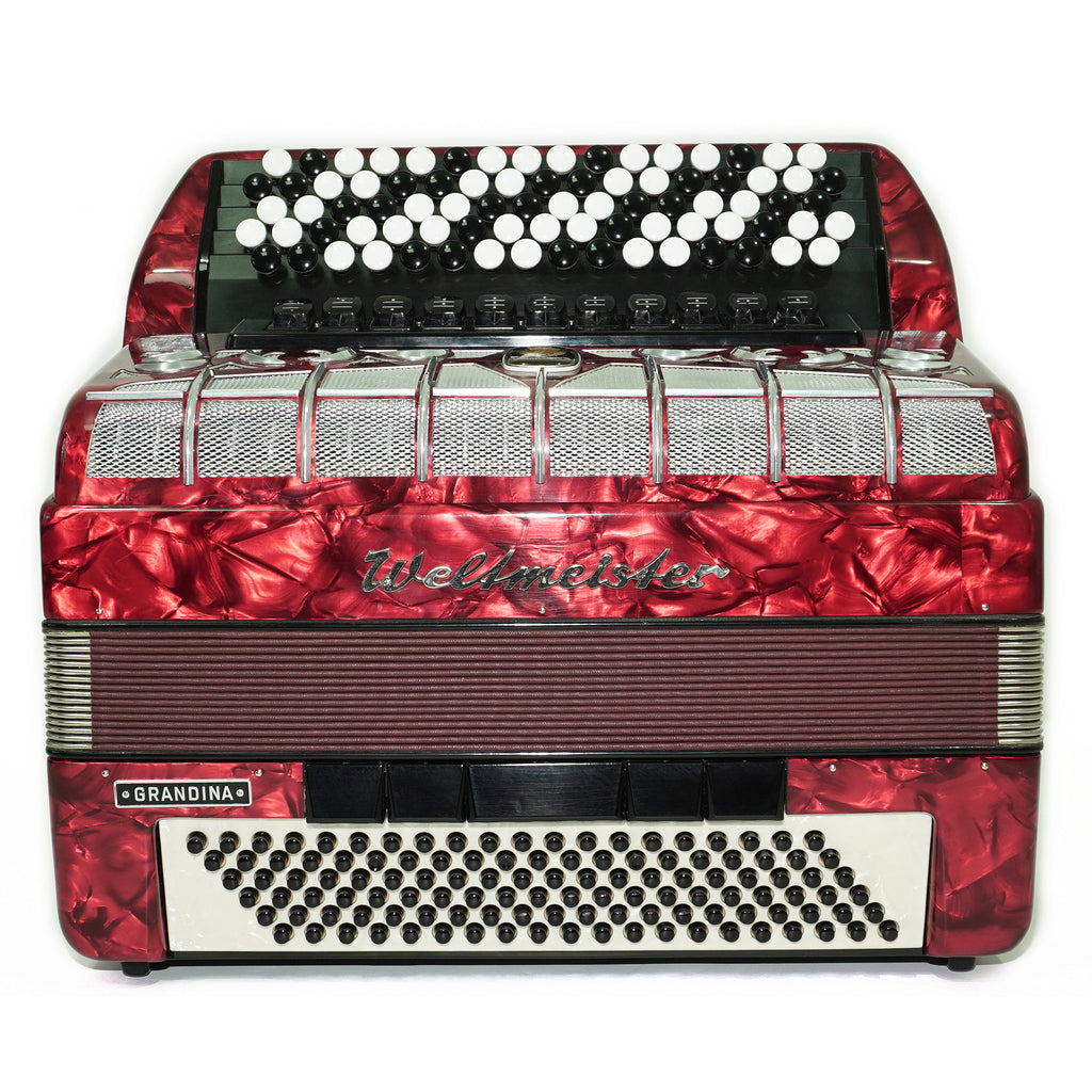 Weltmeister Grandina Button Accordion 120 Bass, made in Germany, 5 Row Bayan B Griff, Straps and Case, Vintage Professional Accordion, 2704