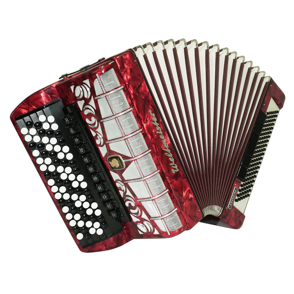 Weltmeister Grandina Button Accordion 120 Bass, made in Germany, 5 Row Bayan B Griff, Straps and Case, Vintage Professional Accordion, 2704