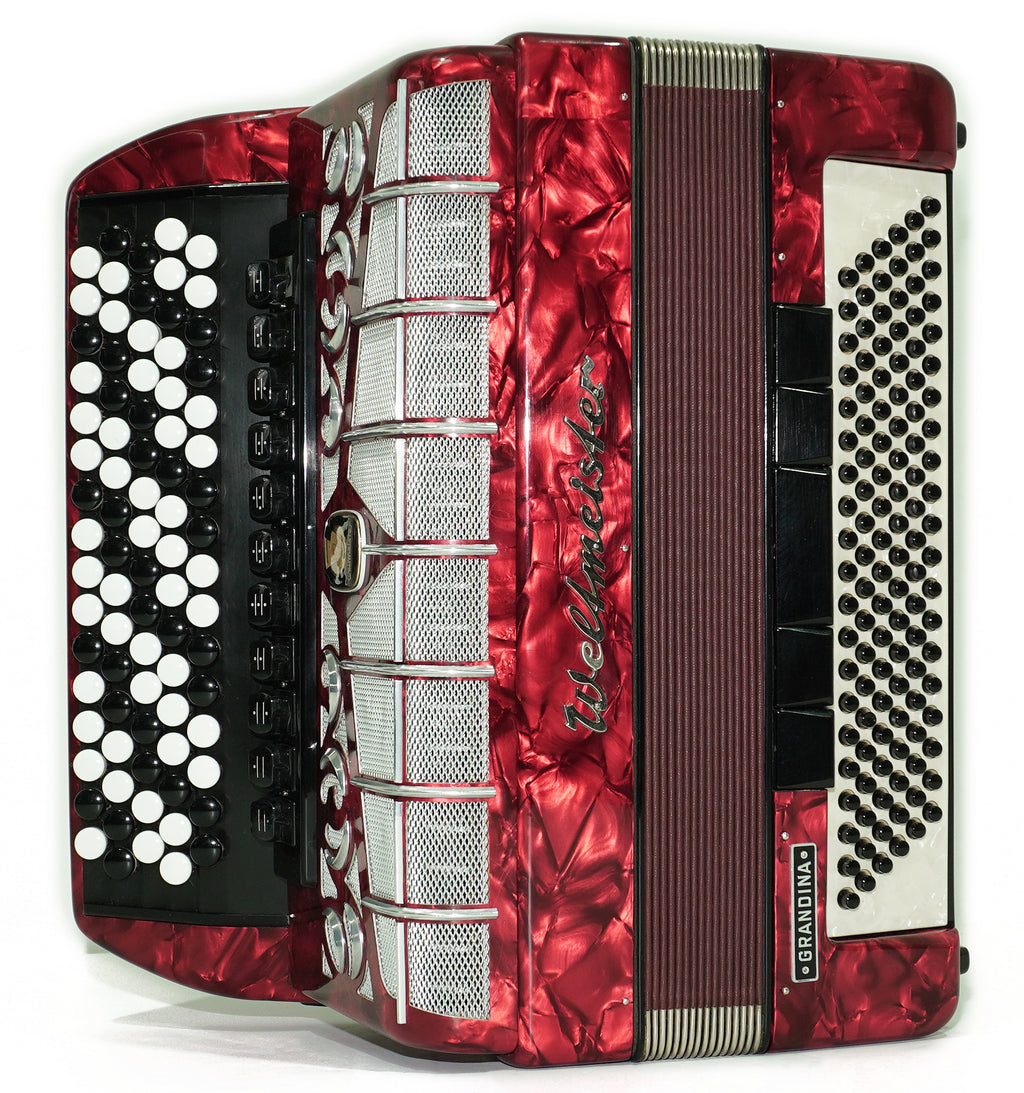 Weltmeister Grandina Button Accordion 120 Bass, made in Germany, 5 Row Bayan B Griff, Straps and Case, Vintage Professional Accordion, 2704