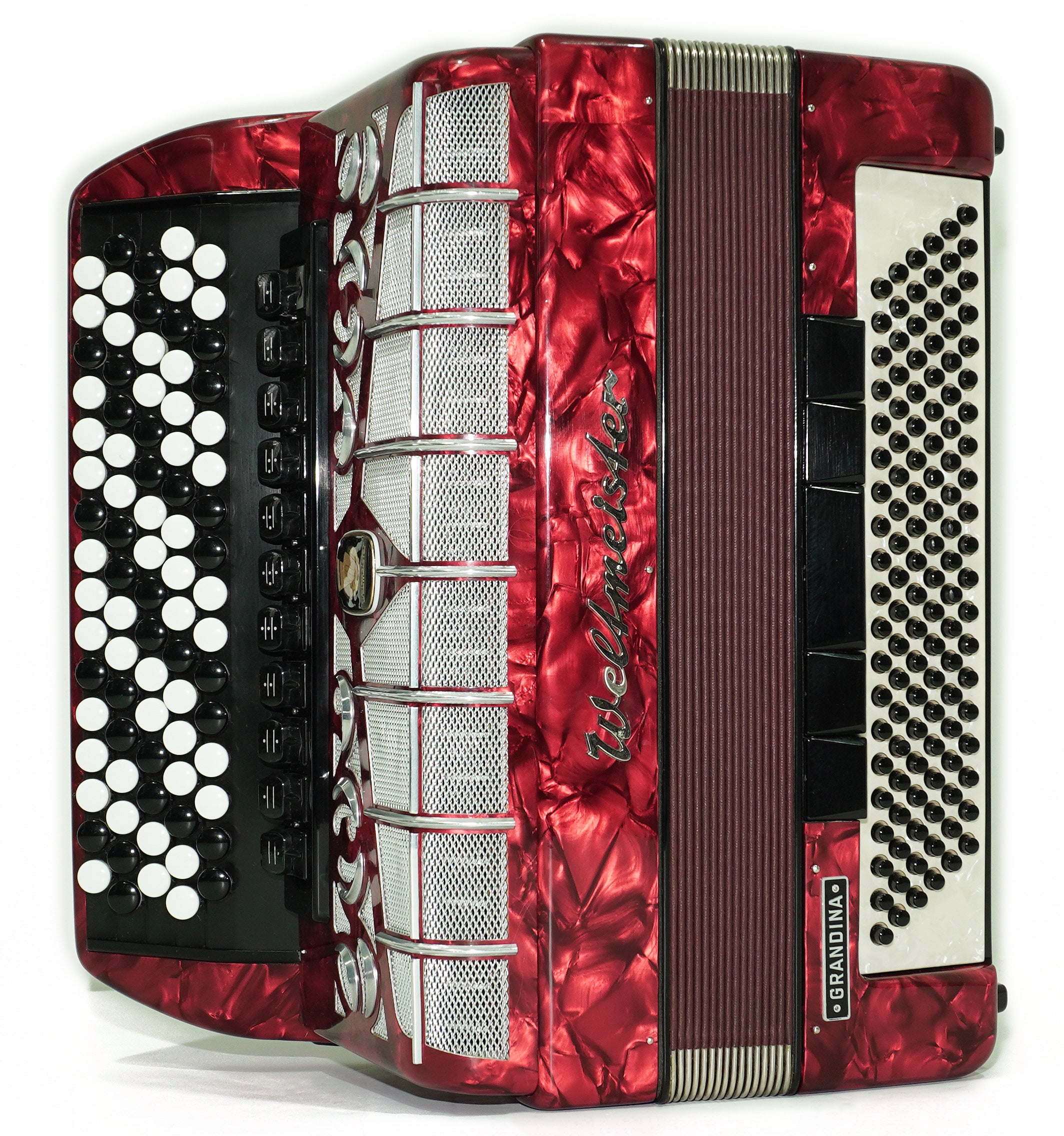 Weltmeister Grandina Button Accordion 120 Bass, made in Germany, 5 Row Bayan B Griff, Straps and Case, Vintage Professional Accordion, 2704