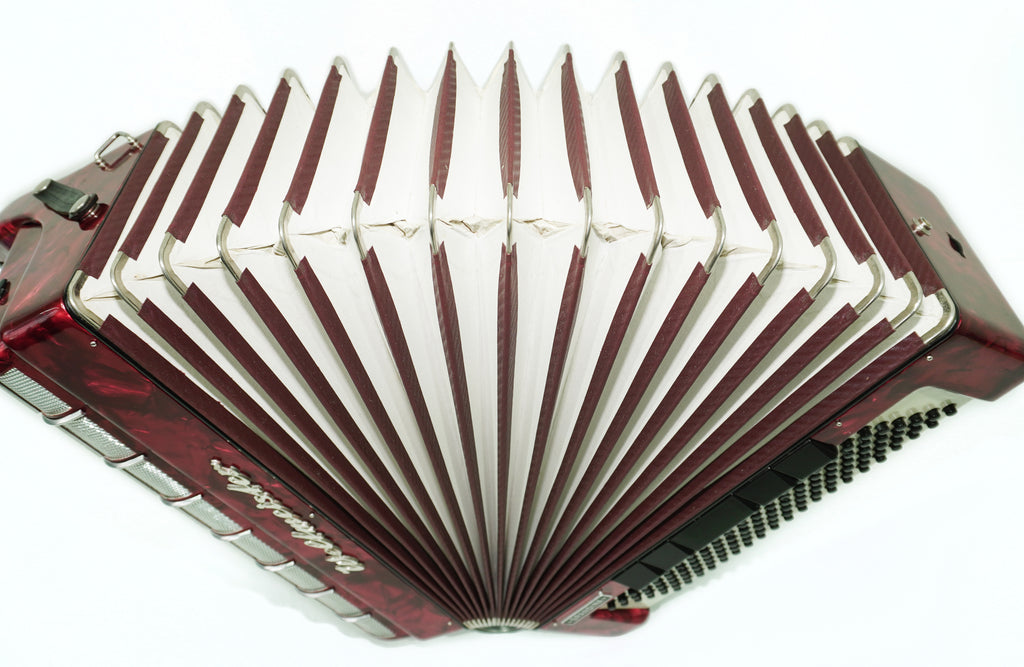 Weltmeister Grandina Button Accordion 120 Bass, made in Germany, 5 Row Bayan B Griff, Straps and Case, Vintage Professional Accordion, 2704