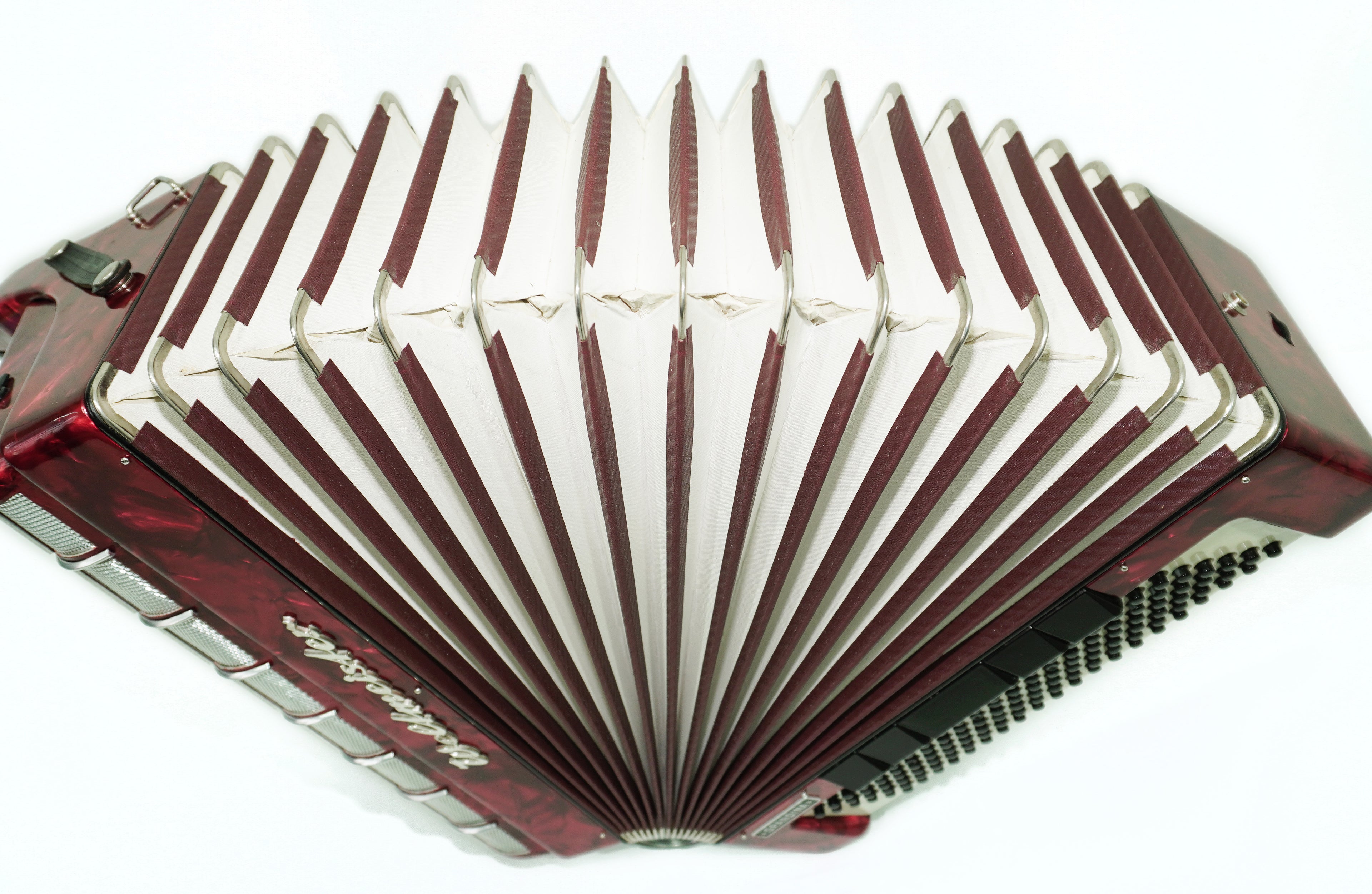 Weltmeister Grandina Button Accordion 120 Bass, made in Germany, 5 Row Bayan B Griff, Straps and Case, Vintage Professional Accordion, 2704