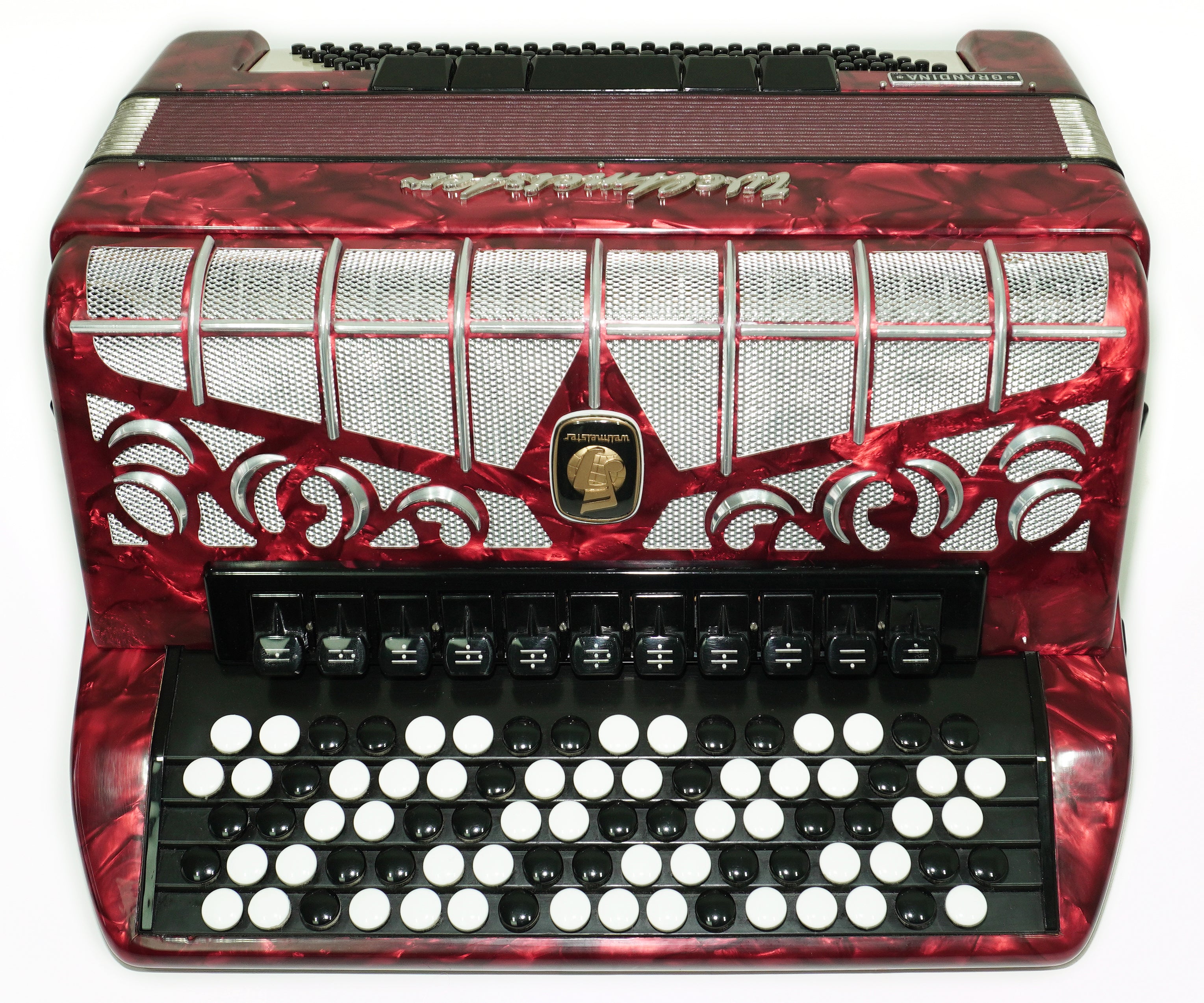 Weltmeister Grandina Button Accordion 120 Bass, made in Germany, 5 Row Bayan B Griff, Straps and Case, Vintage Professional Accordion, 2704