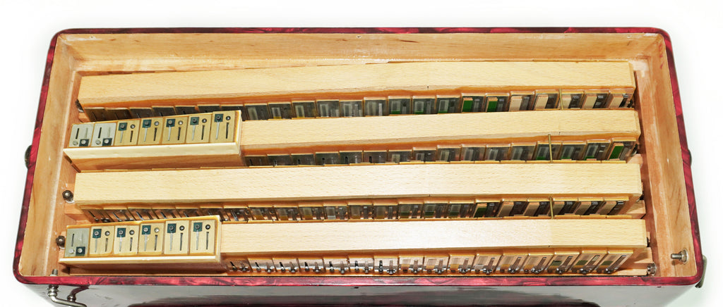 Weltmeister Grandina Button Accordion 120 Bass, made in Germany, 5 Row Bayan B Griff, Straps and Case, Vintage Professional Accordion, 2704