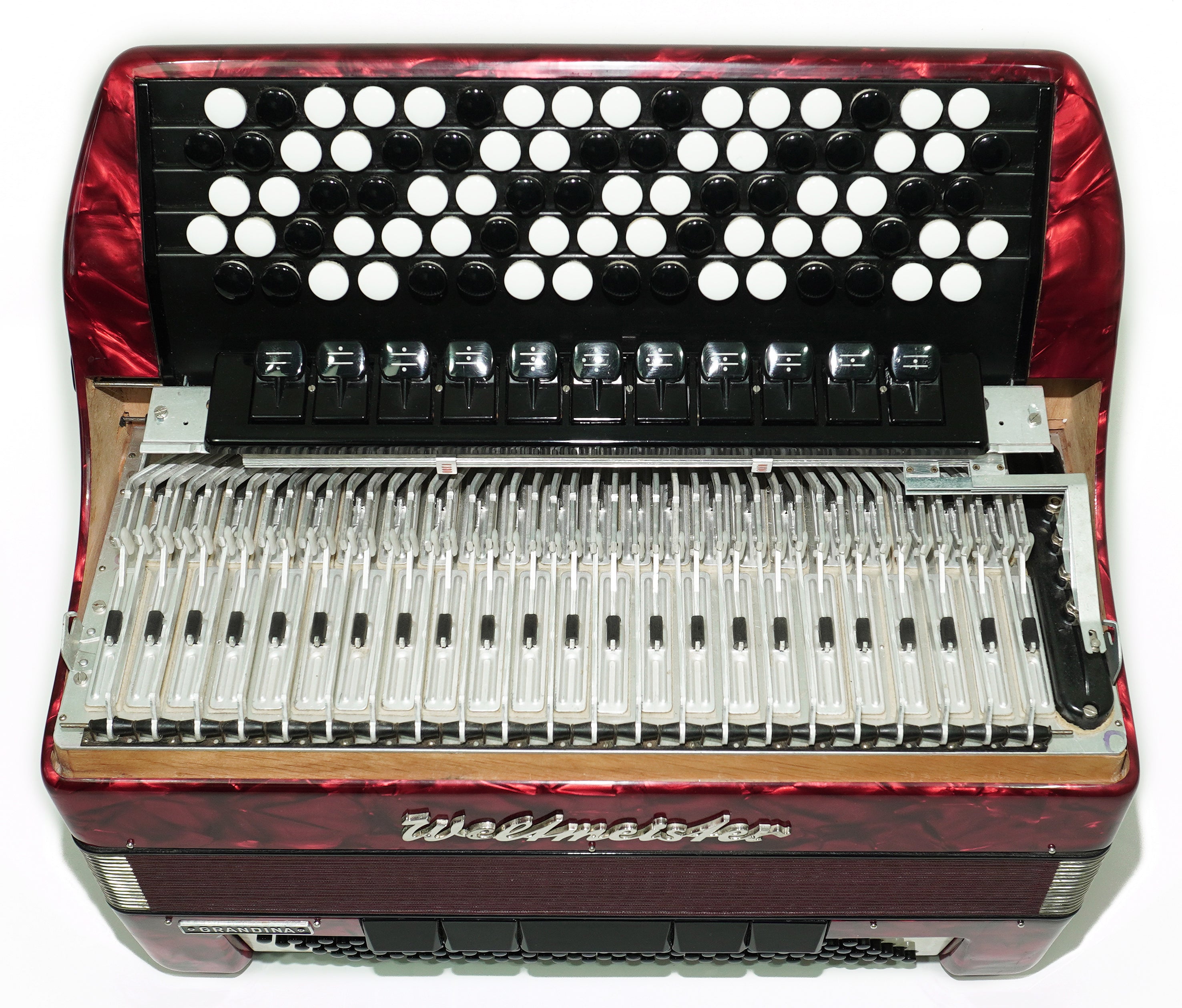 Weltmeister Grandina Button Accordion 120 Bass, made in Germany, 5 Row Bayan B Griff, Straps and Case, Vintage Professional Accordion, 2704