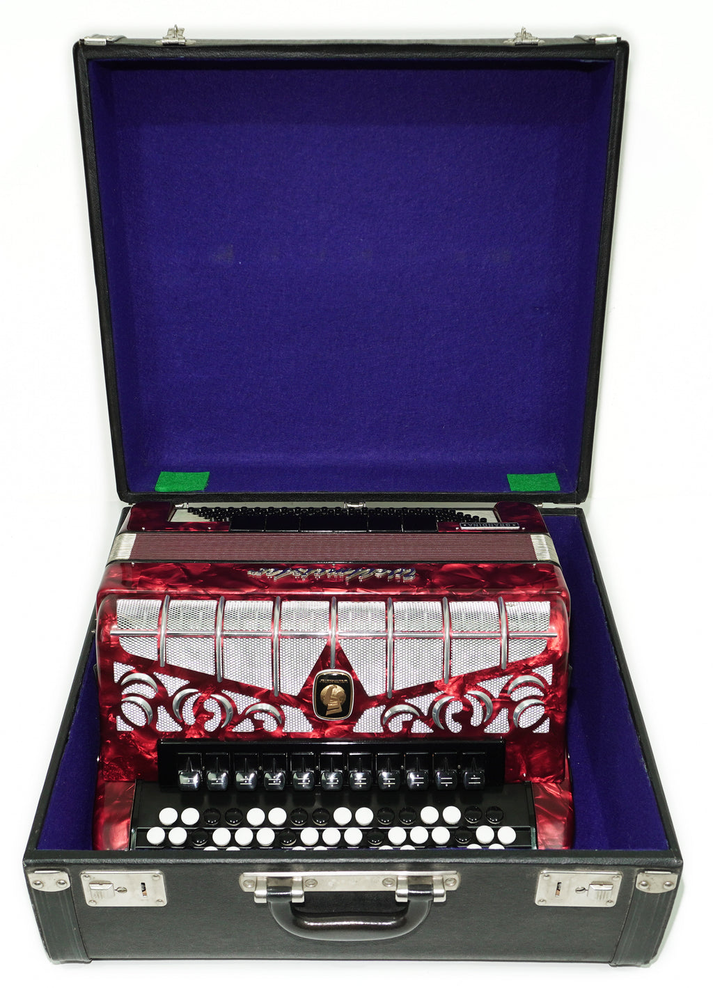Weltmeister Grandina Button Accordion 120 Bass, made in Germany, 5 Row Bayan B Griff, Straps and Case, Vintage Professional Accordion, 2704