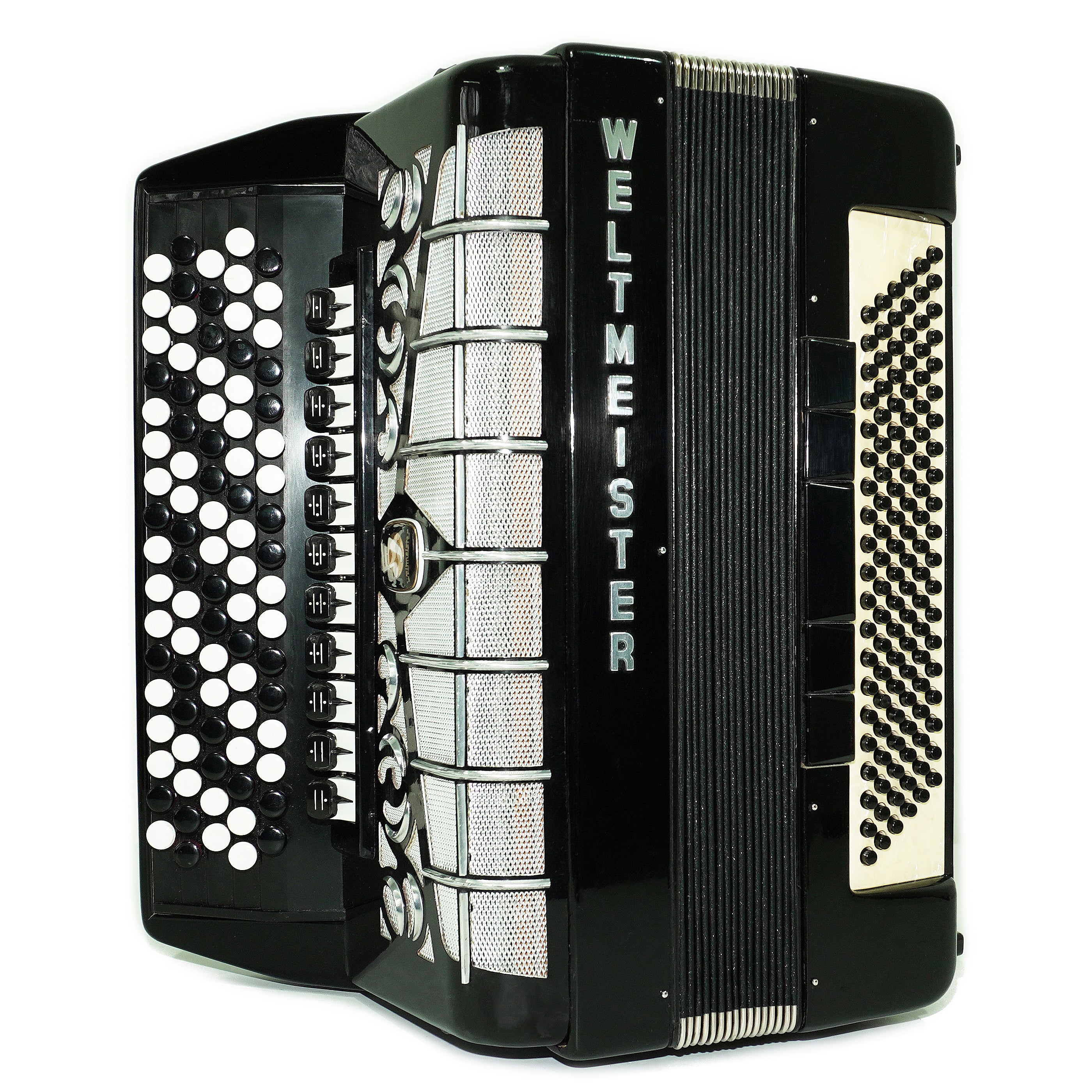 Vintage Weltmeister Grandina Button Accordion 120 Bass, made in Germany, 5 Row Bayan B Griff, Straps and Case, 2707
